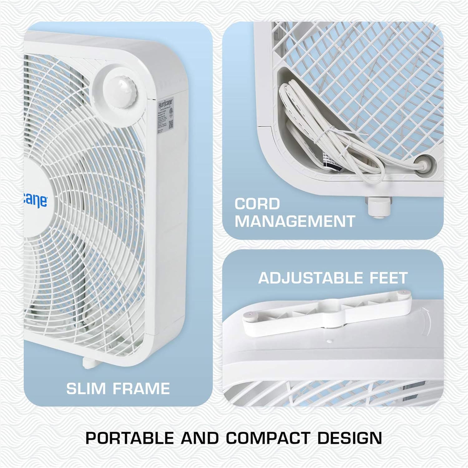 Hurricane 2-Pack Classic Floor Mount Box Fan w/ 3 Quiet Speeds, White, 20" - Corded Portable Electric Air Cooling Unit w/Powerful 2400 CFM Airflow for Home, Garage, Office, Bedroom & Basement - Image 4