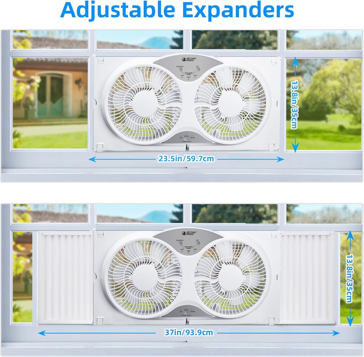 BEYOND BREEZE Window Fan Reversible Airflow, 9" Dual Window Fan with 3-Speed 3 Modes (Cool, Circulate, Exhaust), Remote Control Twin Window Fan 23.5" to 37" Adjustable Width for Bedroom, Kitchen, Home - Image 2