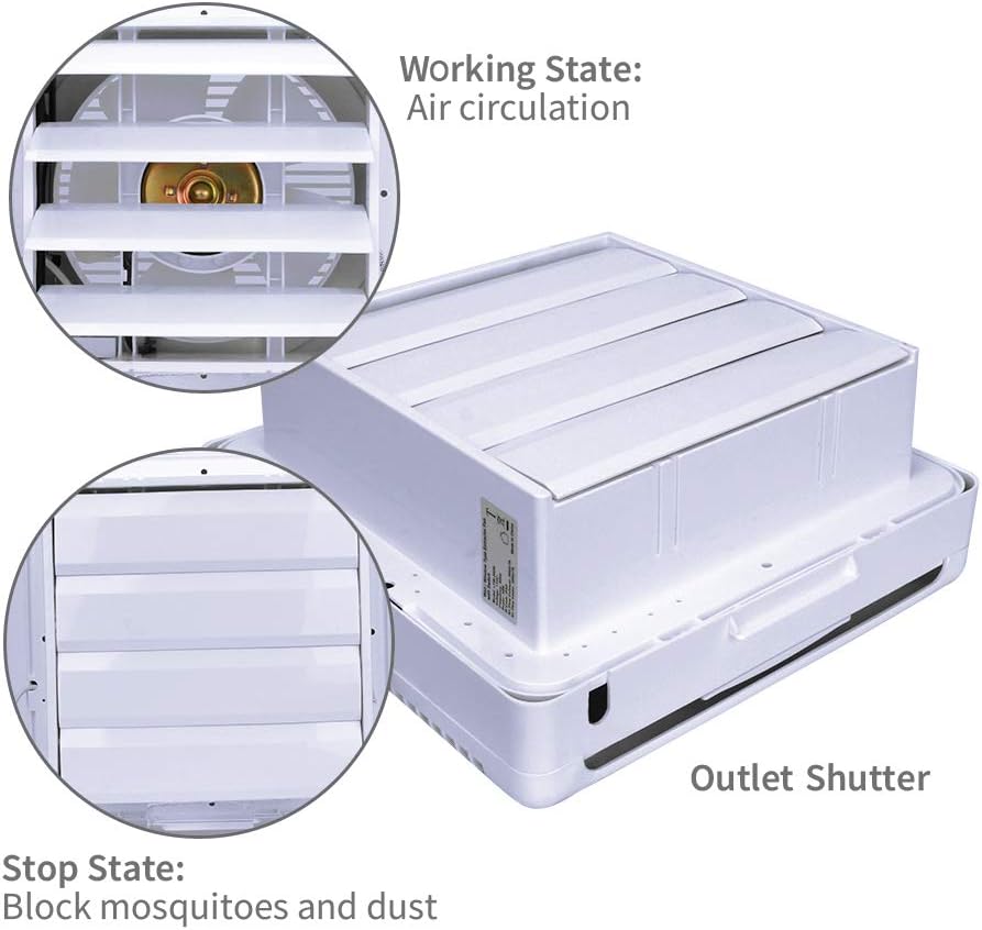 SAILFLO Exhaust Shutter Fan 10 Inch 470 CFM Large Airflow 2 Direction Reversible Airflow Wall Mounted Ventilation Blower for Vents Attic Kitchen Bathroom Basement 10" Propeller - 14"×14" Panel - Image 3