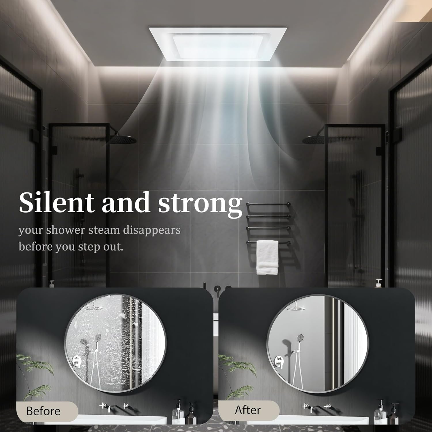 Bathroom Exhaust Fan 10" Panel Ultra Quiet without Light(8x8 Mount), 110CFM, 4" Duct for Bathroom/Garage/Home - Image 6