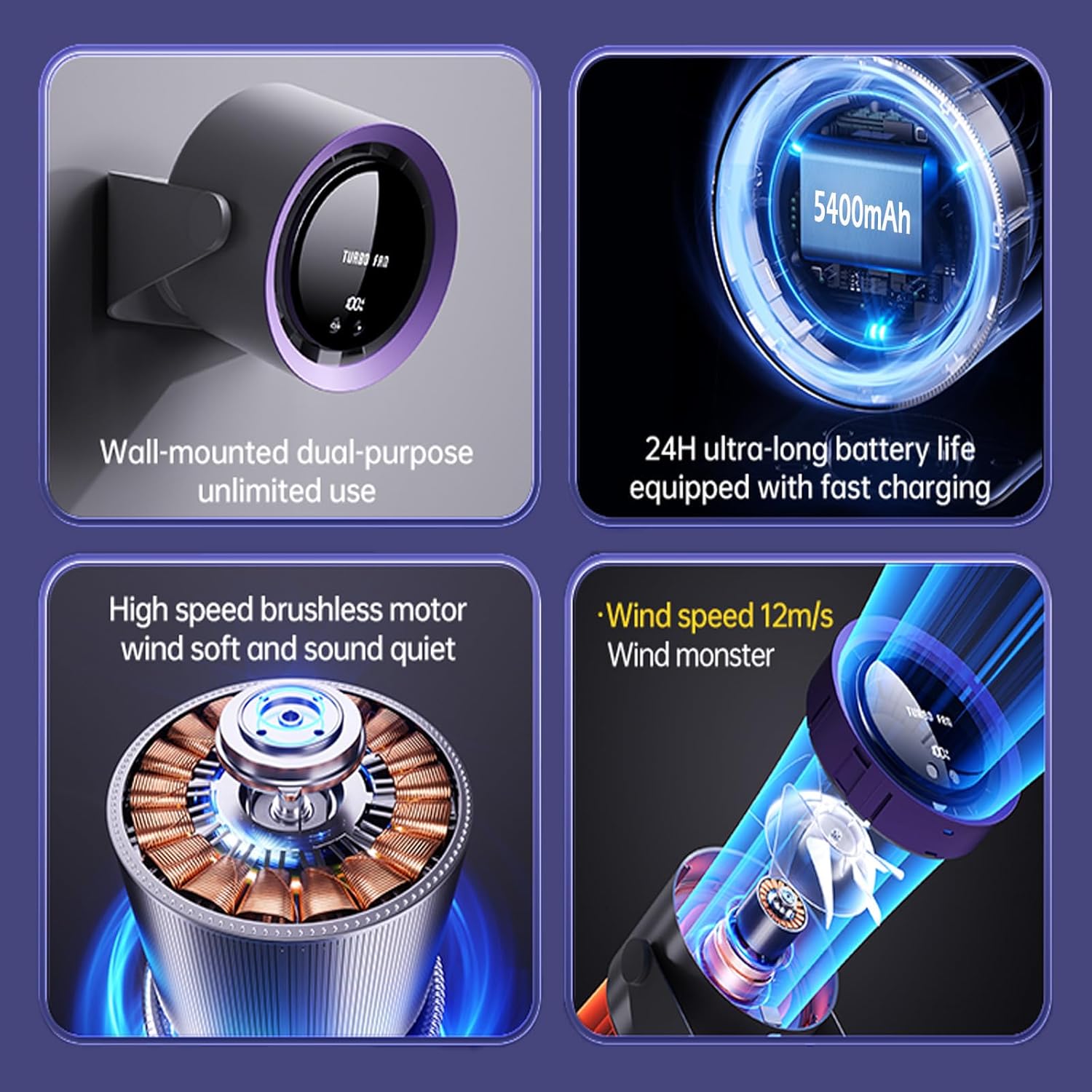 Desk Fan, USB Rechargeable Quiet Desktop Fan with 5400mAh Battery & LED Display, Adjustable Speed Control, 90° Tilt Head Hangable Table Fan for Office, Bedroom, Dorm, Kitchen (Pink) - Image 4