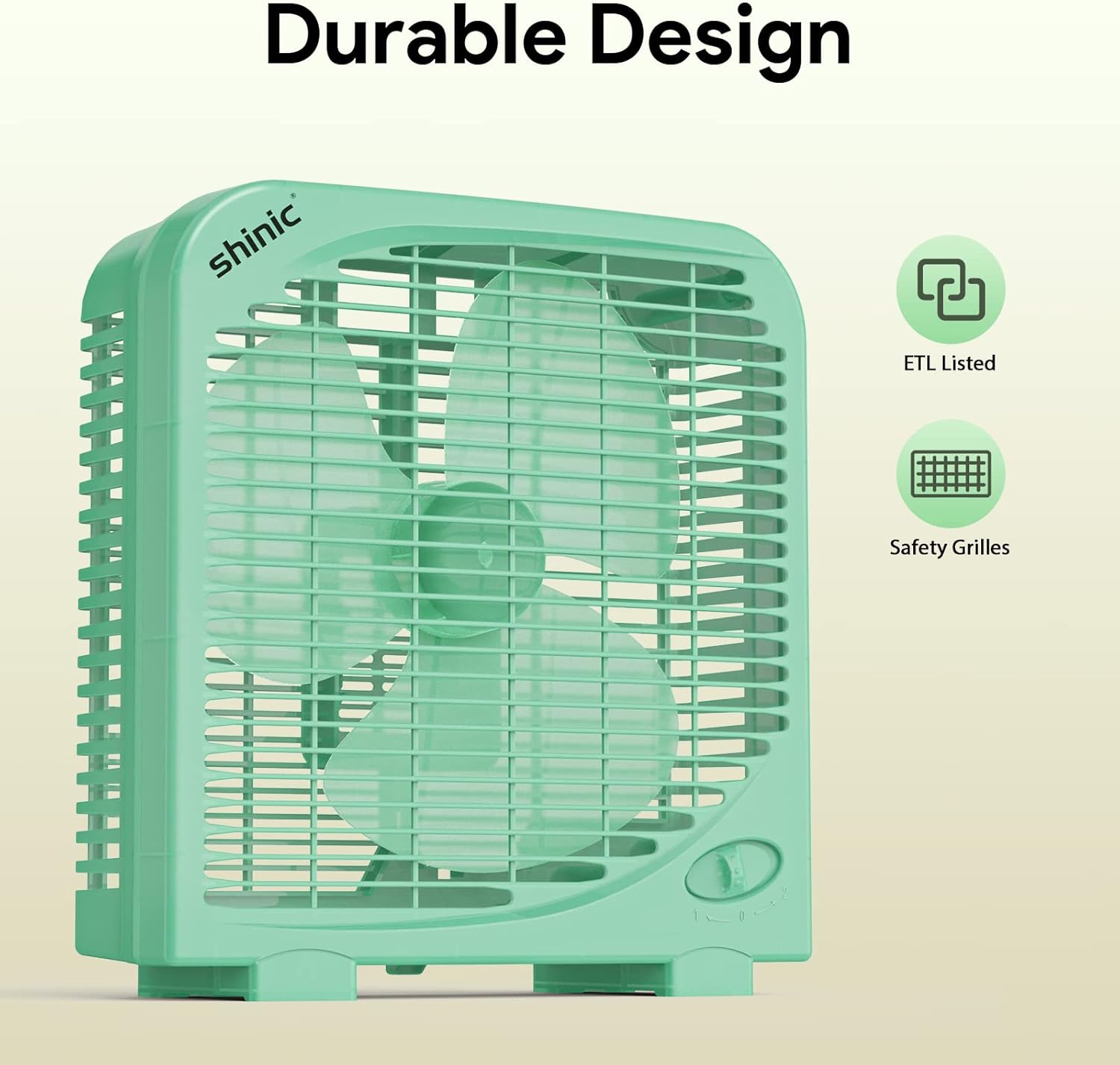 shinic 10" Tabletop Box Fan for Bedroom, 2 Speeds, Quiet Table Fan with Strong Airflow, Energy Efficient Small Box Fan, Portable Kitchen Exhaust Fan for Bedroom Bathroom Office Dorm Workshop, Green - Image 7