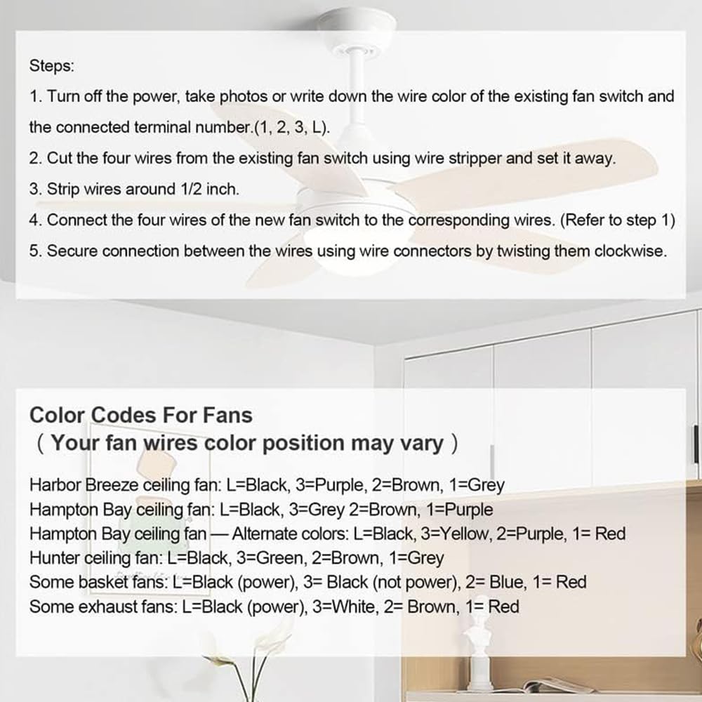 Ceiling Fan Switch Zing Ear ZE-208s E89885 3 Speed 4 Wire Pull Chain Switch Fan Light Switch Replacement Part with 4 Pre-Installed Wires(Bronze Chain) - Image 4