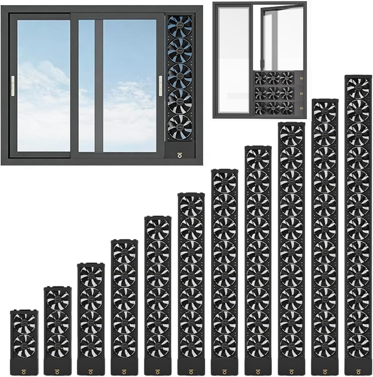 Vertical Window Exhaust Fan for Sliding Windows, Reversible Airflow Window Fan with Stepless Speed Control, No-Tools Punch-Free Installation Ventilation Fan for Bedroom Bath black 31.5-33.5in/80-85cm