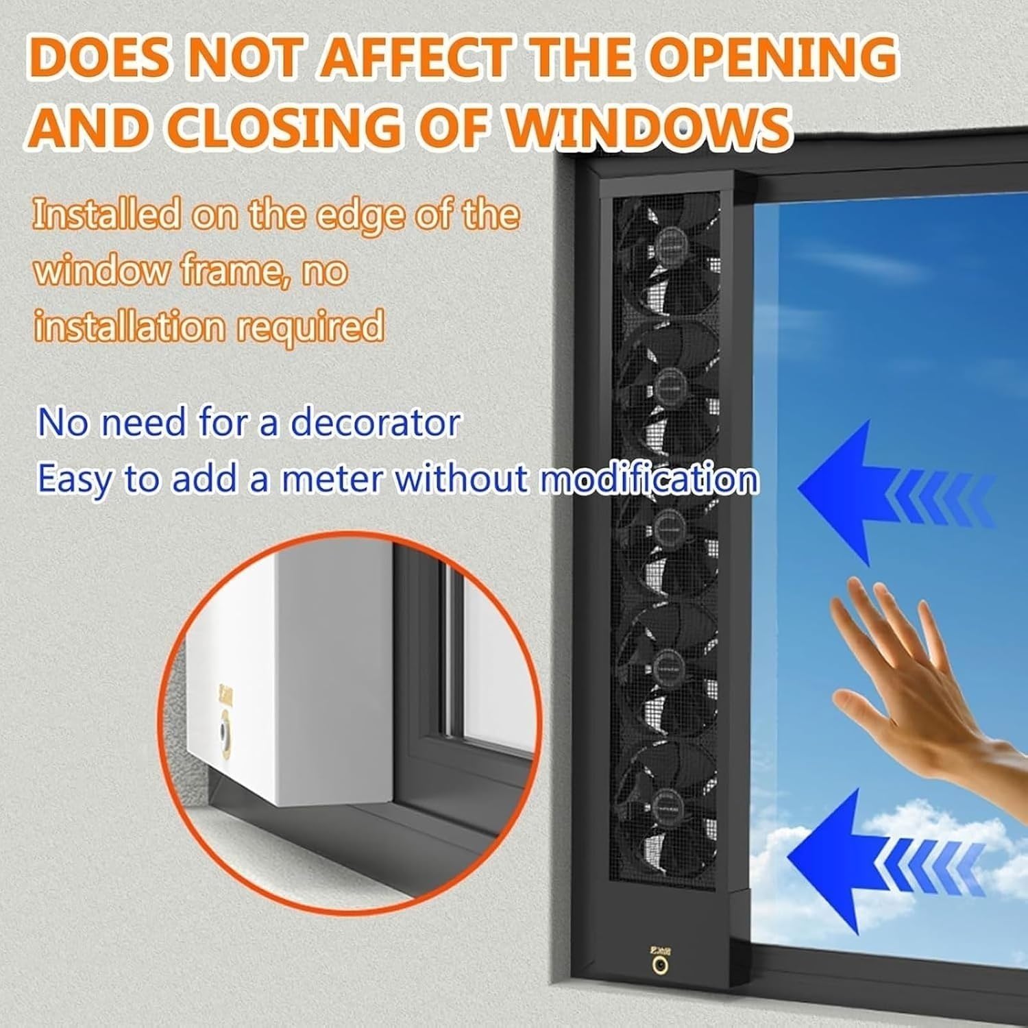 Retractable Window Exhaust Fan, Vertical Door and Window Fan, 2800RPM Silent Ventilation Fan with Stepless Speed Control, Punch-free Installation for Bedroom, Kitchen, Office, Bathroom(70-75cm) - Image 5