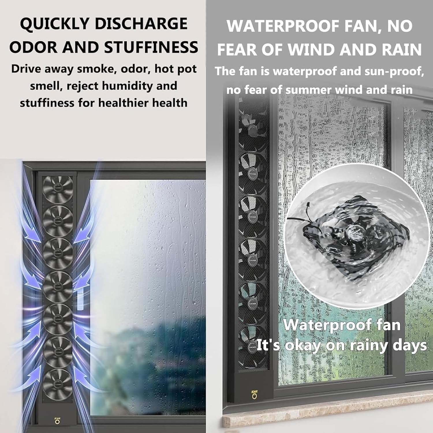 Retractable Window Exhaust Fan, Vertical Door and Window Fan, 2800RPM Silent Ventilation Fan with Stepless Speed Control, Punch-free Installation for Bedroom, Kitchen, Office, Bathroom(70-75cm) - Image 6