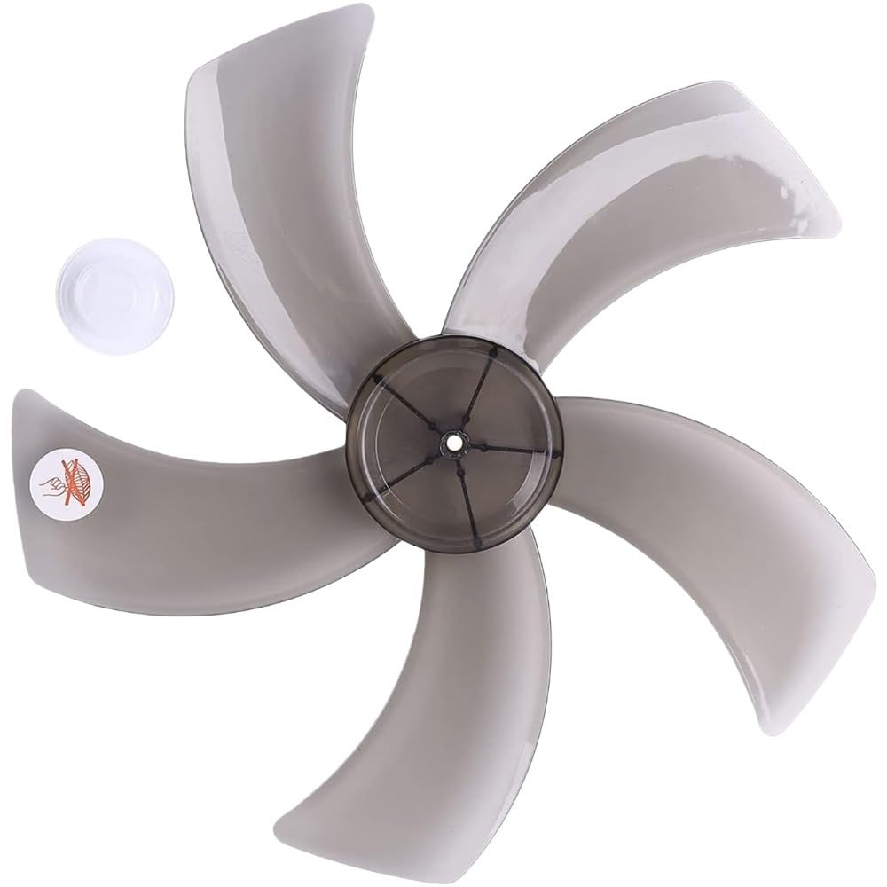 Replacement Fan Blade with 5 Plastic Leaves, Low Noise Design, Nut Cover Included – Compatible with Standing Pedestal Fans (grey,18 Inch)