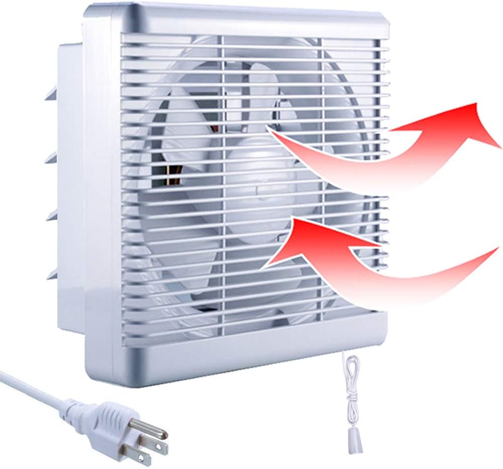 SAILFLO Exhaust Shutter Fan 10 Inch 470 CFM Large Airflow 2 Direction Reversible Airflow Wall Mounted Ventilation Blower for Vents Attic Kitchen Bathroom Basement 10" Propeller - 14"×14" Panel