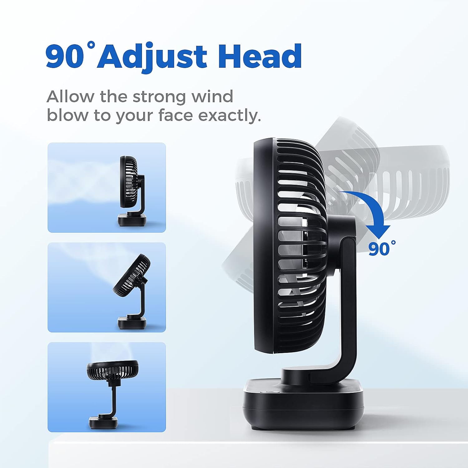 OCOOPA Small Desk Fan, 4000mAh Rechargeable USB Fan Battery Operated, 4 Speeds, 5'' Portable Table Fan with Strong Airflow Quiet, Detachable Grille, Mini Desktop Fan(Blue) - Image 2