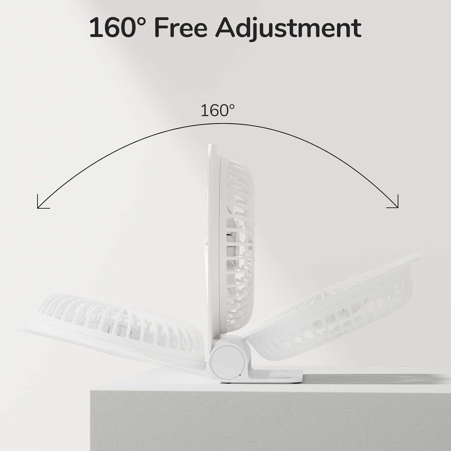 JISULIFE Small Desk Fan, Portable USB Rechargeable Fan, 160° Tilt Folding Personal Mini Fan with 4500mAh Battery, Strong Wind, Ultra Quiet, 4 Speed Modes for Office, Home, Camping - White - Image 3