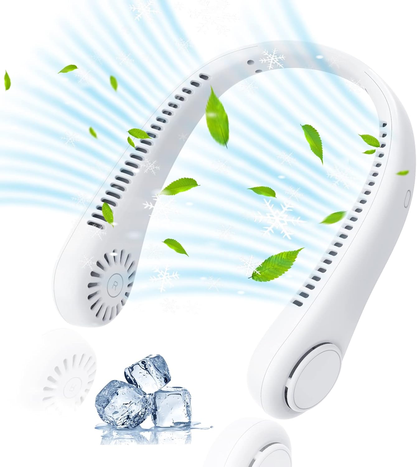 Portable Neck Fan, Rechargeable Personal Neckband Hands Free Bladeless Fan, 360° Surround Vaneless Hanging Neck Fans with 3 Speeds Adjustable for Men Women Home Office Travel, Faster Cooling (White)