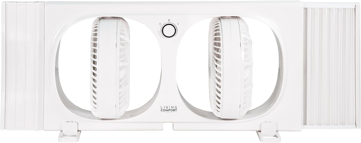 Comfort Zone Living Comfort 9" Dual Window Fan with 180° Rotating Fans, 2-Speeds, Plastic Removable Bug Screen, Individually Rotating Fan Heads, White - Image 3