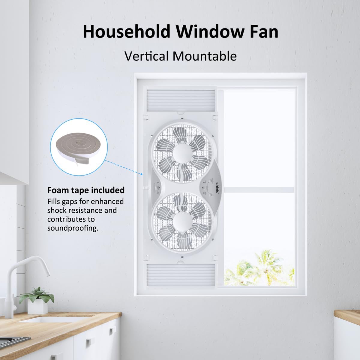 shinic Window Fan with Reversible Airflow Quiet, Twin 9" Blades, Full Remote Control, 3 Functions-3 Speeds, Bathroom Kitchen Window Exhaust Fan, Width Adjustable (From 23.5" to 37") ETL Certified - Image 7