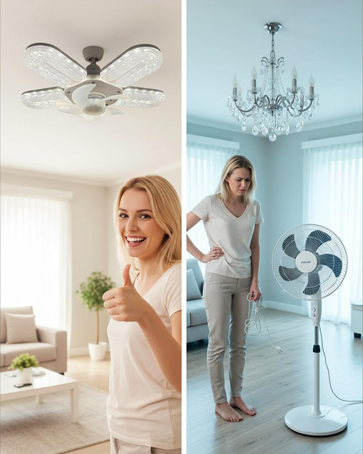Crystal-Effect LED 5-Blade LED Fan Light, 12" Crystal Fan Light with Dimmable LED, Decorative Chandelier Small Ceiling Fan with Remote Control & Timer, Keeping You Cool and Sparkling - Image 3