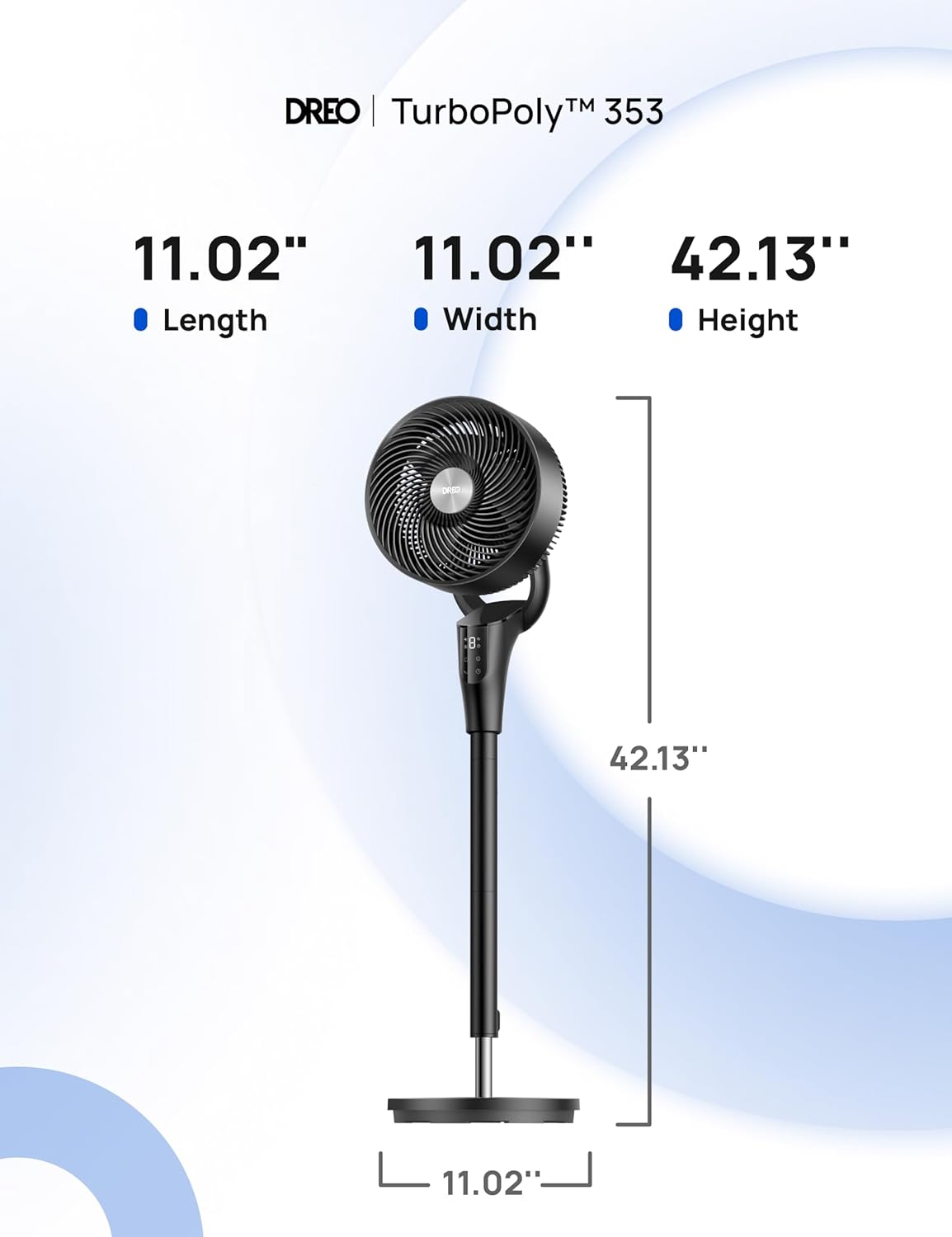 DREO Fan for Bedroom, 90° Oscillating Standing Fan, 20dB Quiet, 90ft Pedestal Fans for Room Office, DC Motor, 8+H Speeds, 3 Modes, 38-42'' Adjustable Height, Remote, 8H Timer, 105° Manual Vertical - Image 10