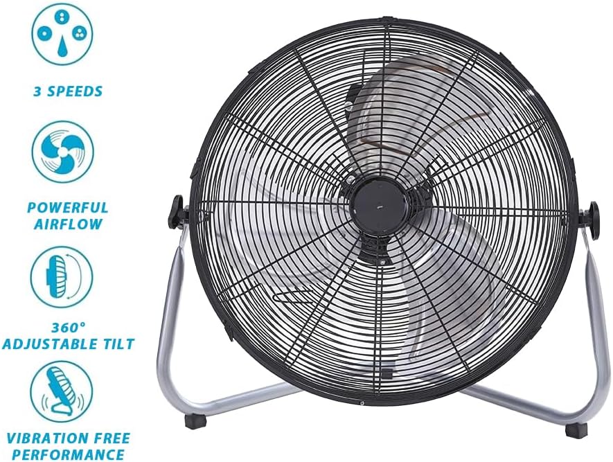 16 Inch High Velocity Metal Floor Drum Fan, 4500 CFM Heavy Duty Industrial Shop Fan, 3 Speed, 180 Degree Tilt, Wall Mounted & Floor Design Industrial Fan (16-Inch) - Image 2