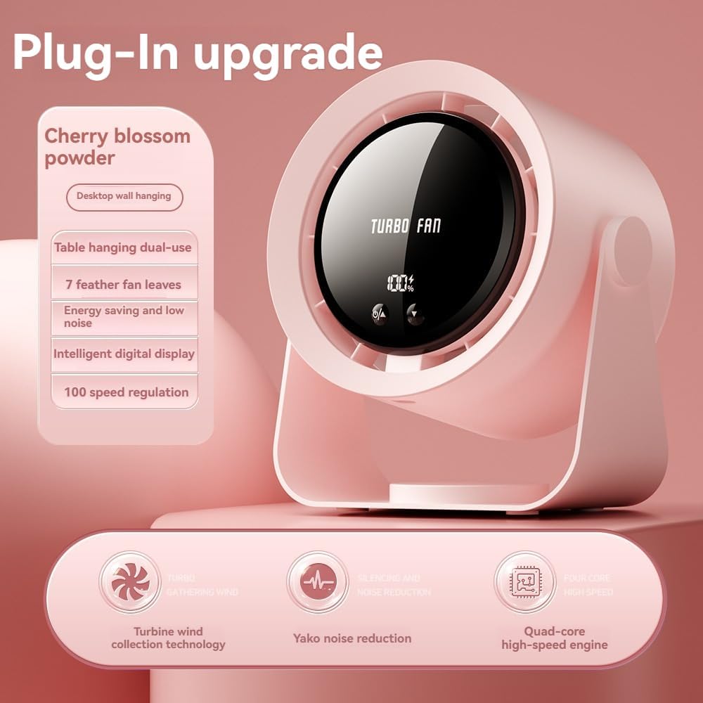 Desk Fan, USB Rechargeable Quiet Desktop Fan with 5400mAh Battery & LED Display, Adjustable Speed Control, 90° Tilt Head Hangable Table Fan for Office, Bedroom, Dorm, Kitchen (Pink) - Image 8