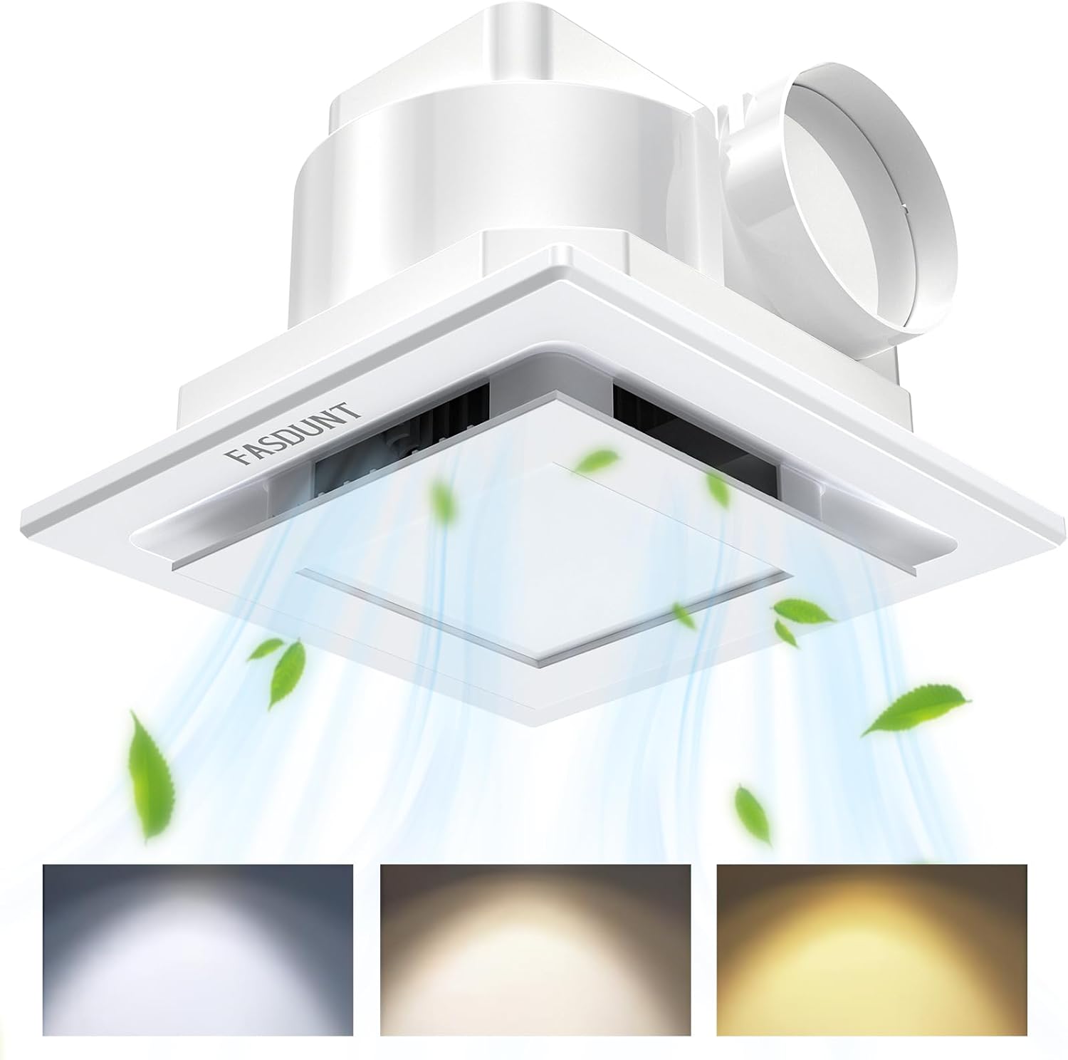 FASDUNT Bathroom Exhaust Fan with Light, 120 CFM 1.0 Sones Bathroom Fan with Light Combo, Dimmable LED 3000K/4000K/5000K Selectable for Home Bath Office Hotel