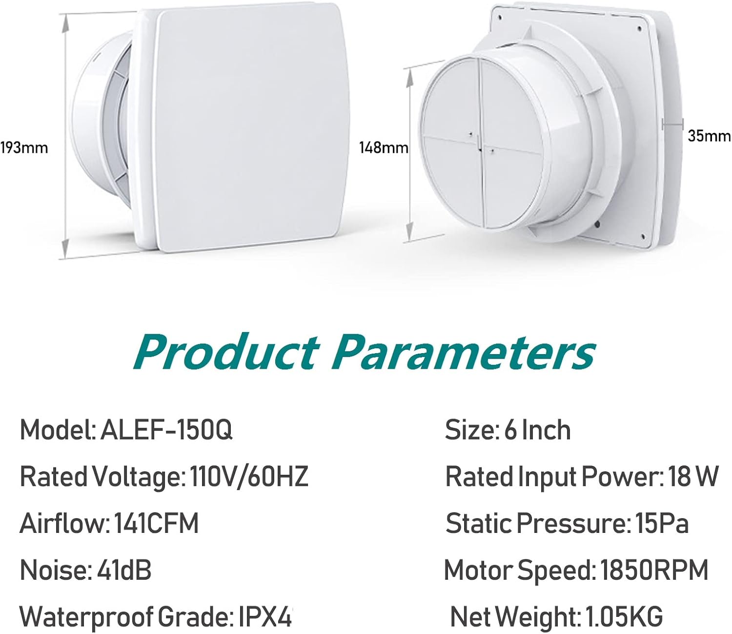Bathroom Exhaust Fan 141 CFM 6 Inch Allvent Home Ventilation Ceiling Window and Wall Mount Vent Fan with Anti-backflow Check Valve for Kitchen Bathroom Garage(110v/18W/White) - Image 2