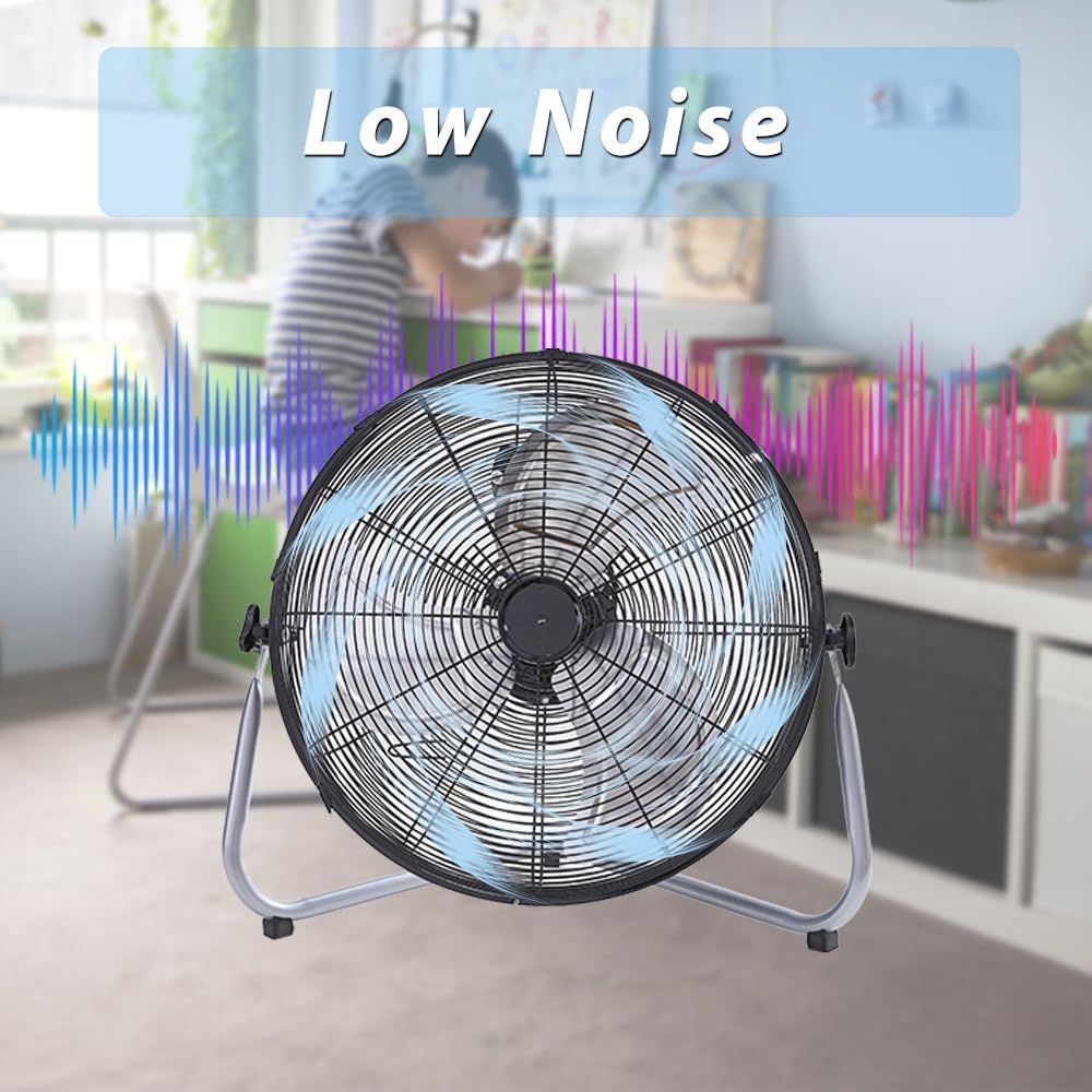16 Inch High Velocity Metal Floor Drum Fan, 4500 CFM Heavy Duty Industrial Shop Fan, 3 Speed, 180 Degree Tilt, Wall Mounted & Floor Design Industrial Fan (16-Inch) - Image 6