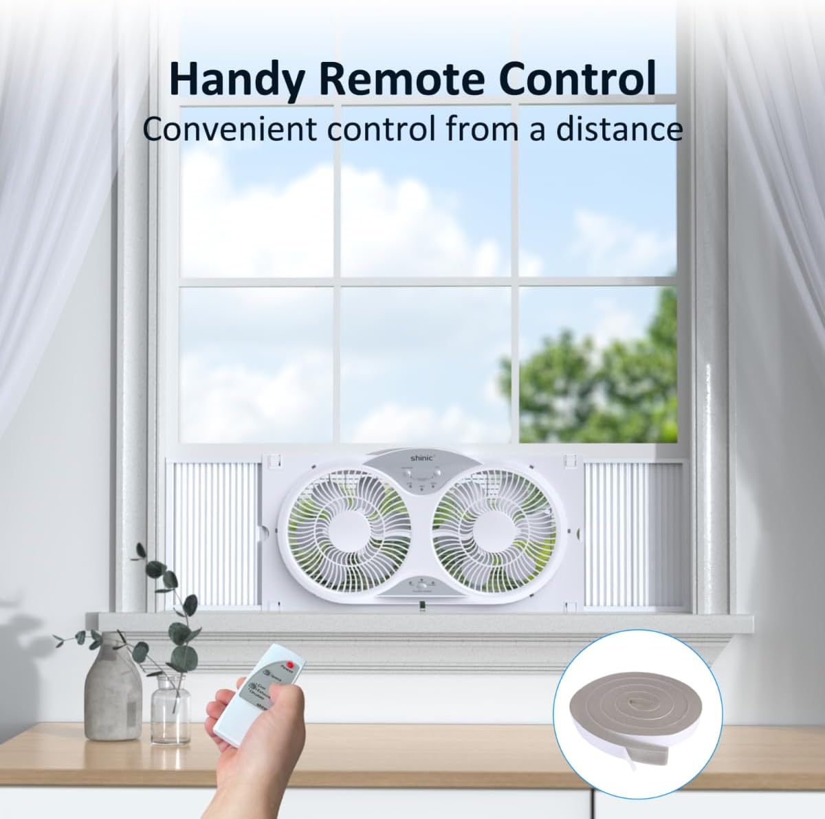 shinic Window Fan with Reversible Airflow Quiet, Twin 9" Blades, Full Remote Control, 3 Functions-3 Speeds, Bathroom Kitchen Window Exhaust Fan, Width Adjustable (From 23.5" to 37") ETL Certified - Image 5