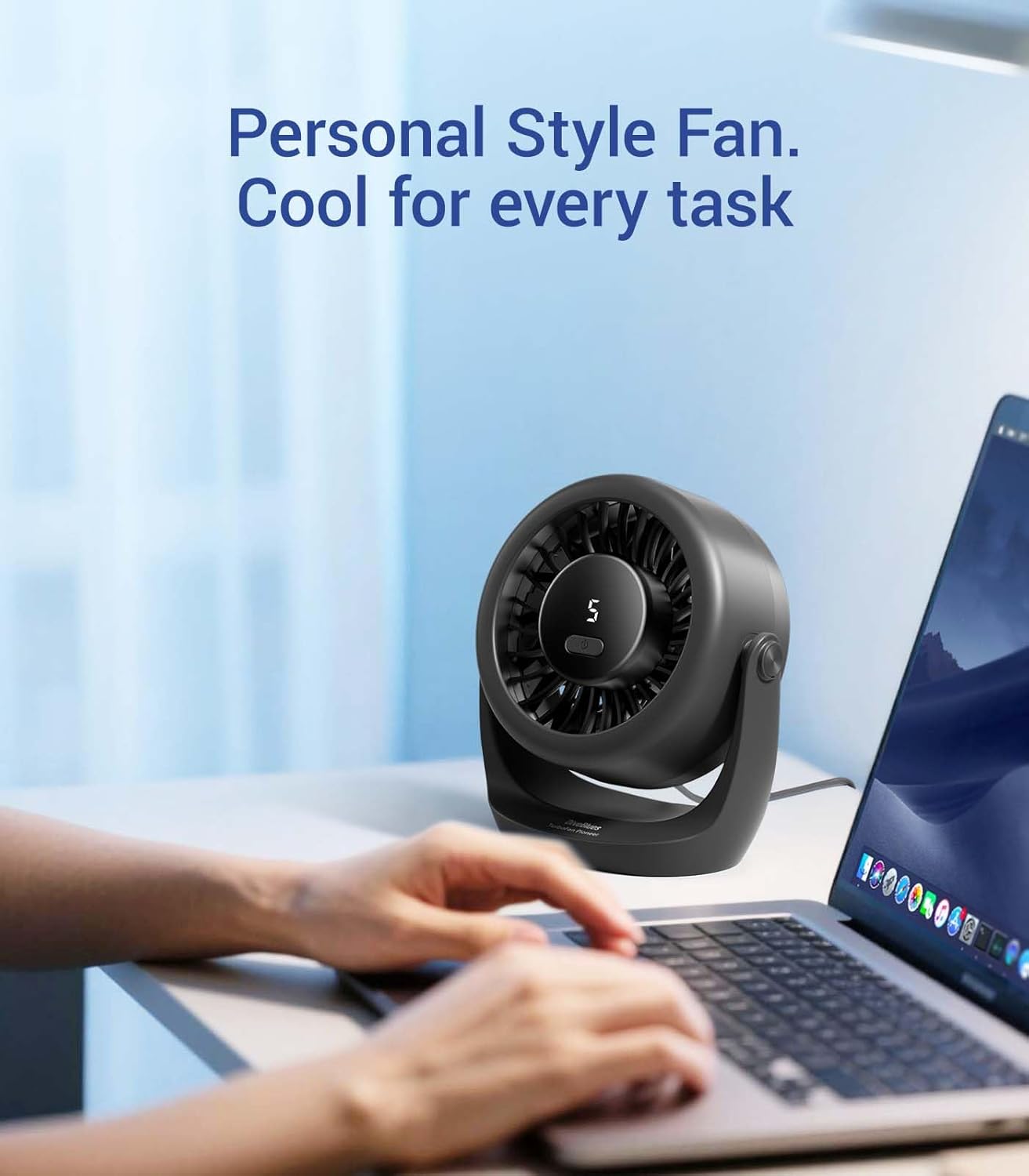 Diveblues USB Desk Turbo Fan, Ultra-Quiet Mini Desk Fan, Powerful Wind, LED Display, 5 Speed, 360° Rotating Small Portable Fan for Home, Office and Outdoor Cool Tech Gadgets - TurboBreeze - Image 8