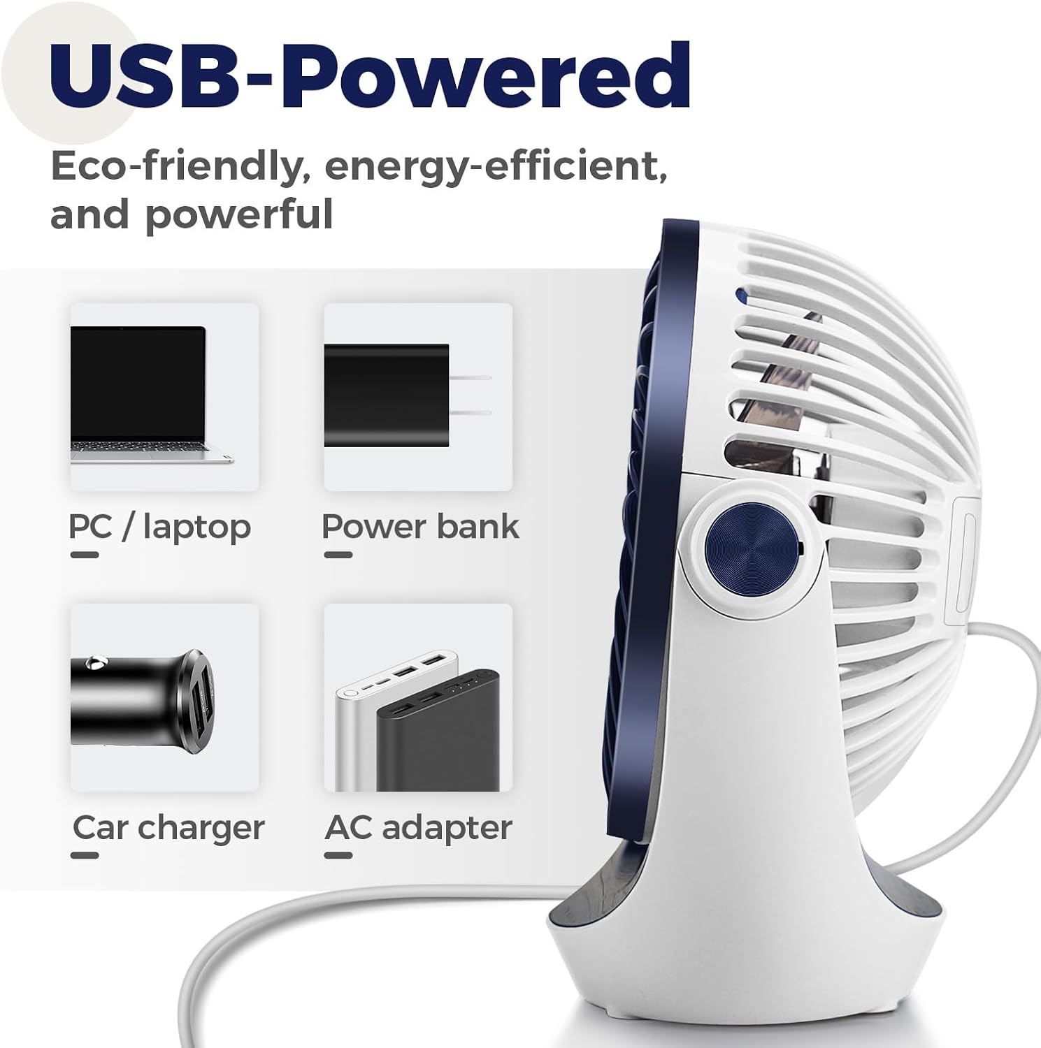 OCOOPA Small USB Desk Fan Table Fan 5'' with Strong Airflow & Quiet Operation, Portable Cooling Mini Fan 3 Speed, 360°Rotatable Head for Home Office Bedroom Desktop - Image 5