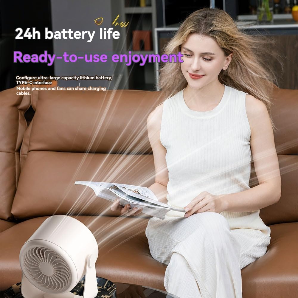 Desk Fan, USB Rechargeable Quiet Desktop Fan with 5400mAh Battery & LED Display, Adjustable Speed Control, 90° Tilt Head Hangable Table Fan for Office, Bedroom, Dorm, Kitchen (Khaki) - Image 5