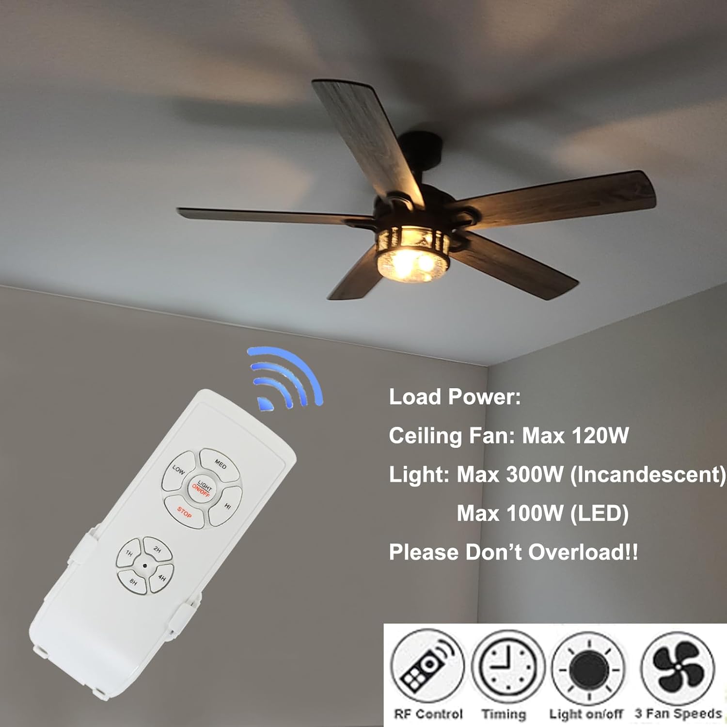 Ceiling Fan Remote Control and Receiver Kit, 3-in-1 Ceiling Fan Light 4 Timing and 3 Speed Wireless Remote Control for Ceiling Fan Lamp - Image 2