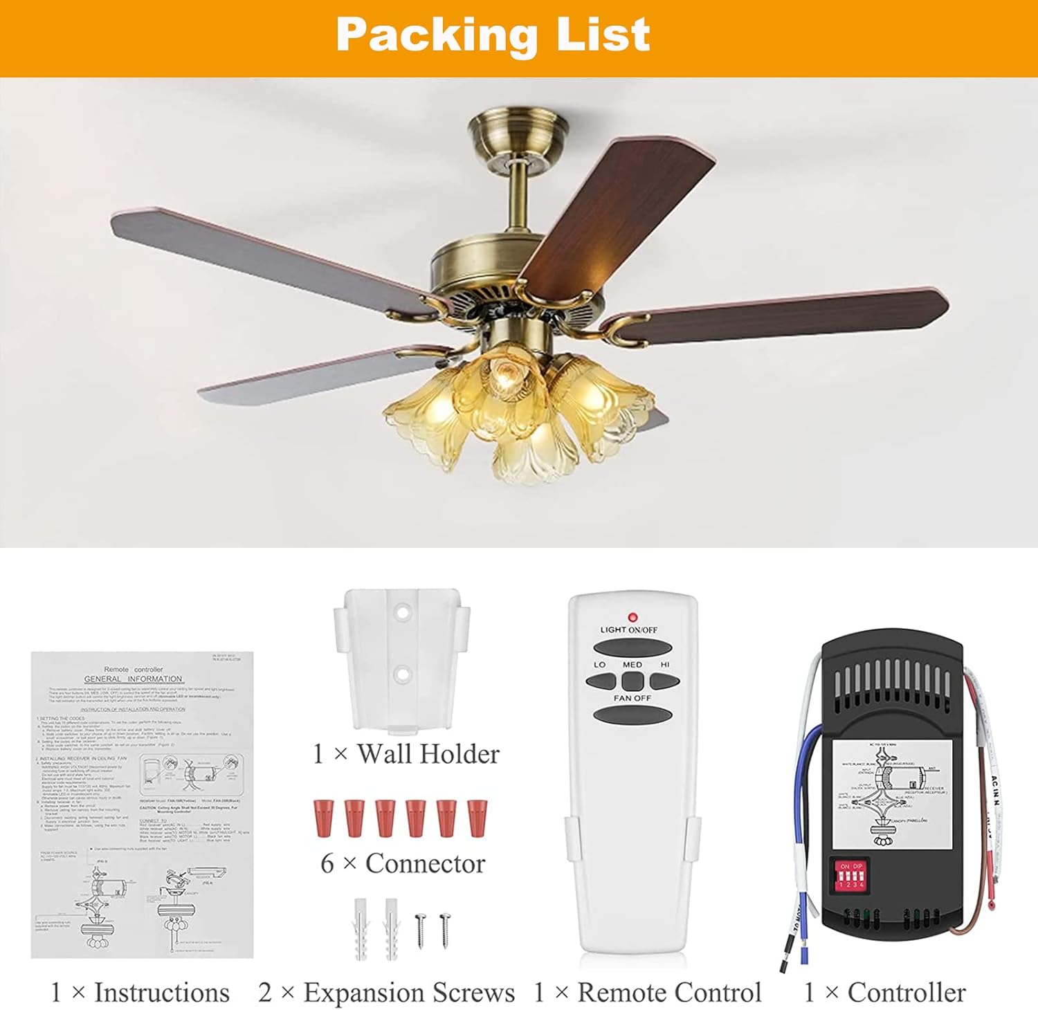 Universal Ceiling Fan Remote Control Kit with dimmer for AC 3-Speed Ceiling Fan Replacement for Hampton Bay Harbor Breeze Hunter UC7078T Fan-HD5 L3H2010FANHD RR7079T CHQ7078T FAN28R Fan-HD Kit - Image 7
