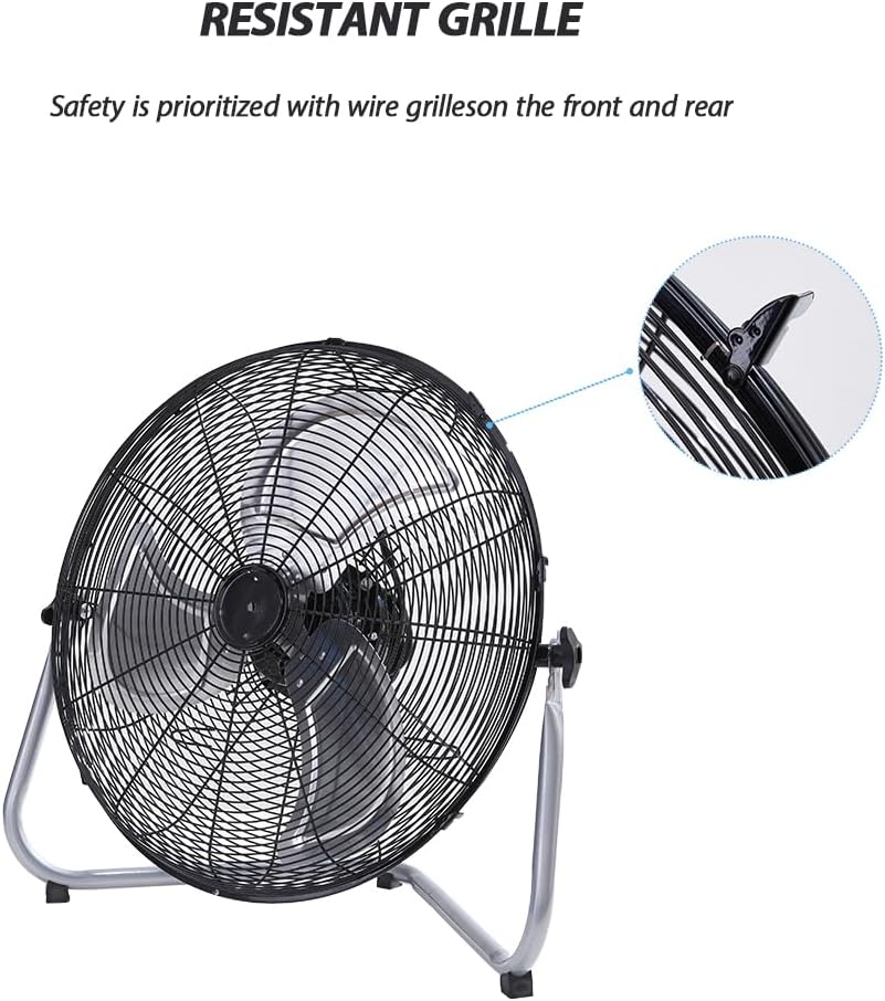16 Inch High Velocity Metal Floor Drum Fan, 4500 CFM Heavy Duty Industrial Shop Fan, 3 Speed, 180 Degree Tilt, Wall Mounted & Floor Design Industrial Fan (16-Inch) - Image 5