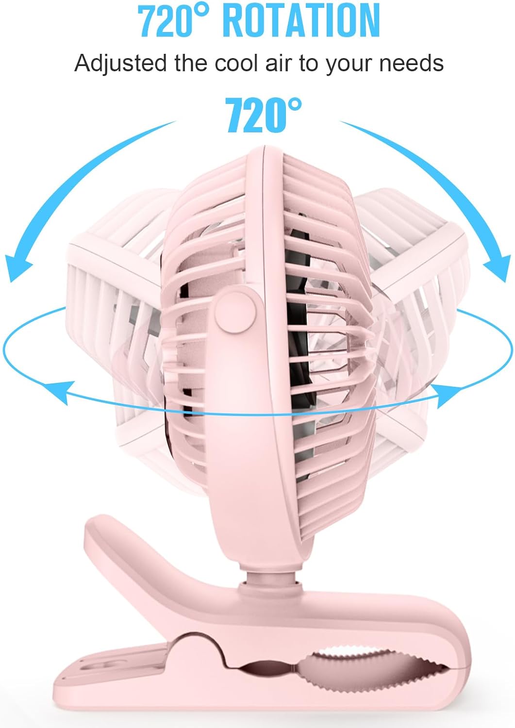HONYIN Clip on Fan, 720° Rotation Small Desk & Clip Fan, Personal Cooling Fan with Sturdy Clamp, 3 Speeds, Quiet Little Fan by USB Plug In, for Bedroom Office Desktop Treadmill - Image 5