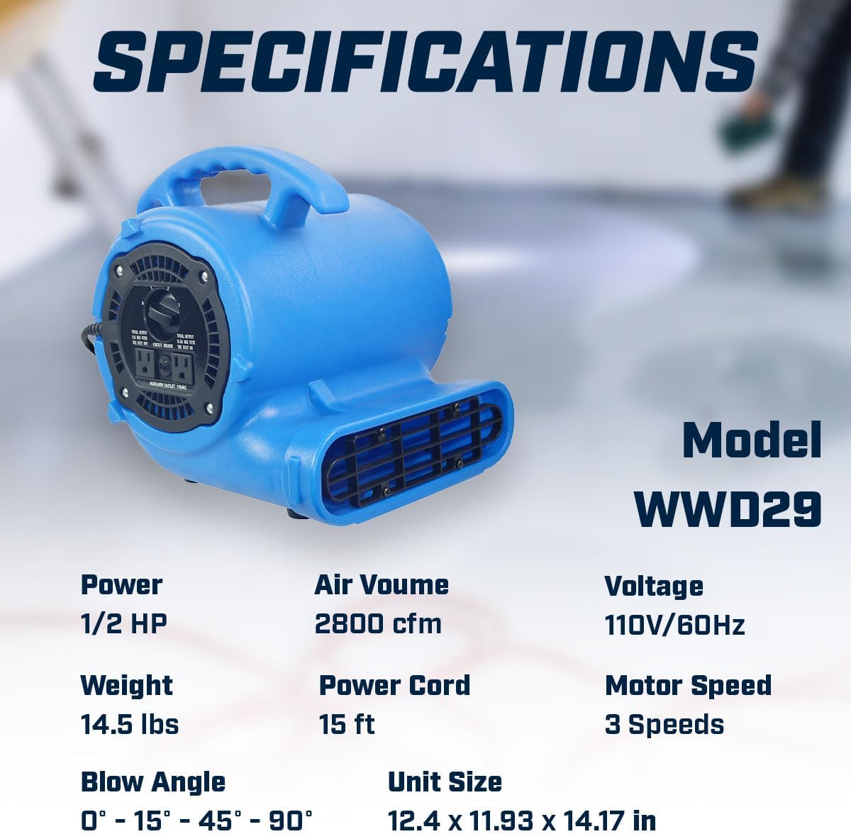 1/2hp 2800CFM Speed Air Mover Carpet Dryer Floor Fan Cooling Fan - Industrial Heavy Duty Abanico de Piso Blower Fan with High Power for Commercial and Industrial Use - Image 6
