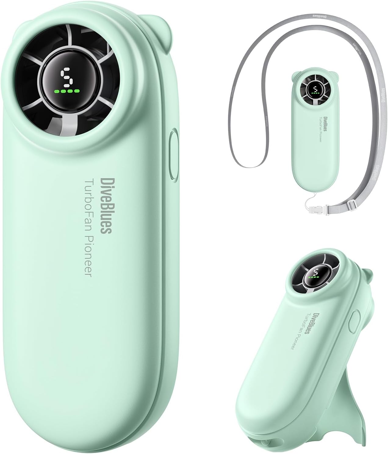 Diveblues TurboBear Mini Turbo Portable Fan, Powerful 8.8m/s Speed, Ultra-Light 86.5g Handheld Fan, 5 Speeds Cooling, Rechargeable Battery Powered, Pocket Sized, Cute Gifts Travel Essentials For Women