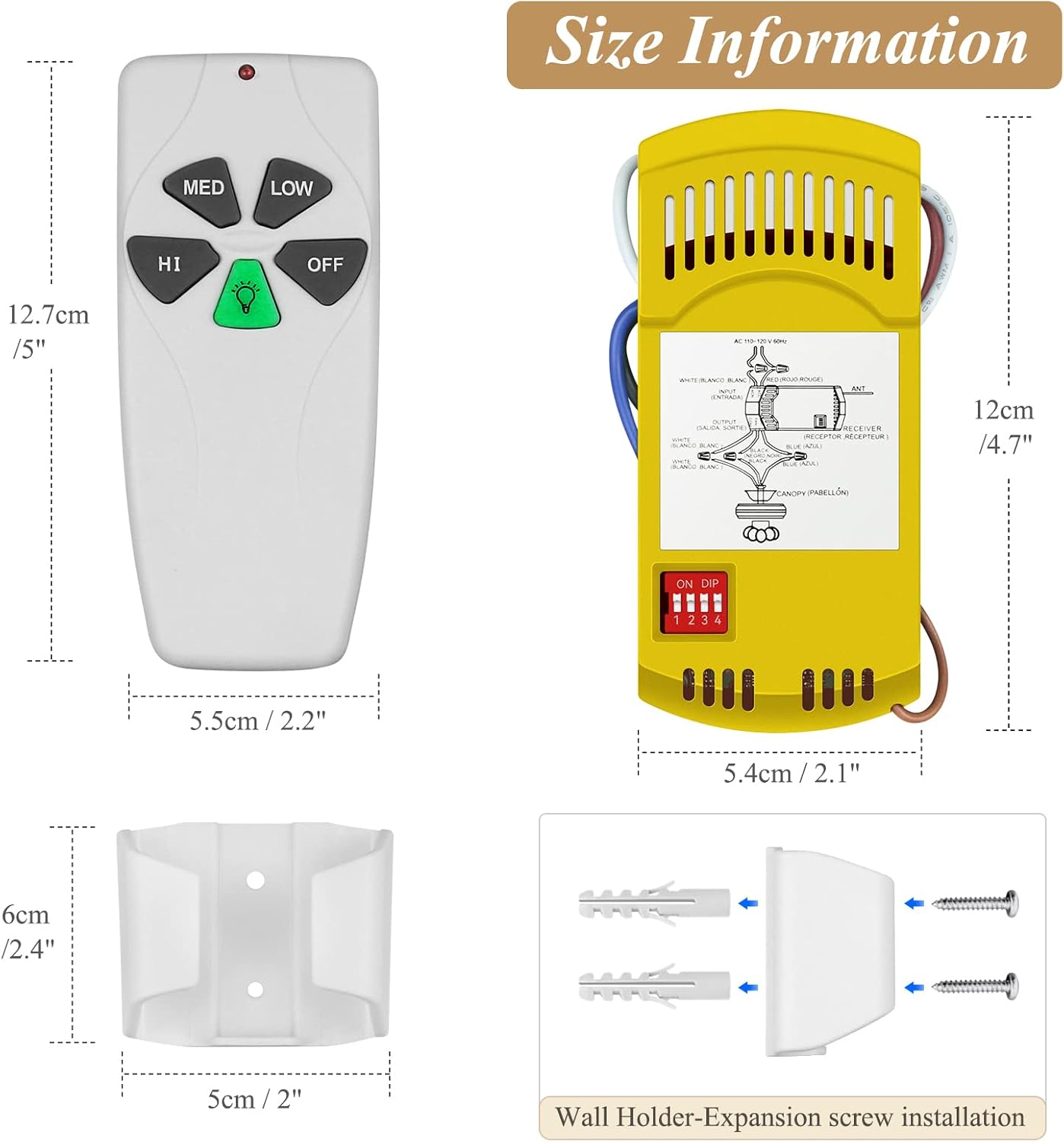Universal Ceiling Fan Remote Control Kit for Harbor Breeze Hampton Bay, Hunter, 3-Speed, Light Dimmer, Replace FAN-53T 2AAZPFAN-53T KUJCE9103 UC7030T - Image 3