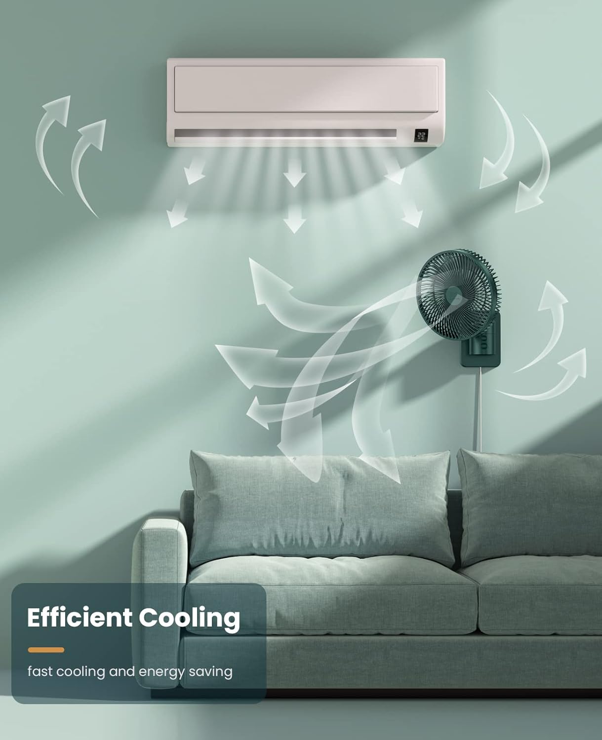 8 Inch Oscillating Wall Mounted Fan with Remote Control,Timer and 4 Speeds Settings,Adjustable Tilt,70-Inches Cord Ultra Quiet,Powerful, 7 Blades, Easy to Clean for Bedroom, Office Indoor Home Green - Image 3