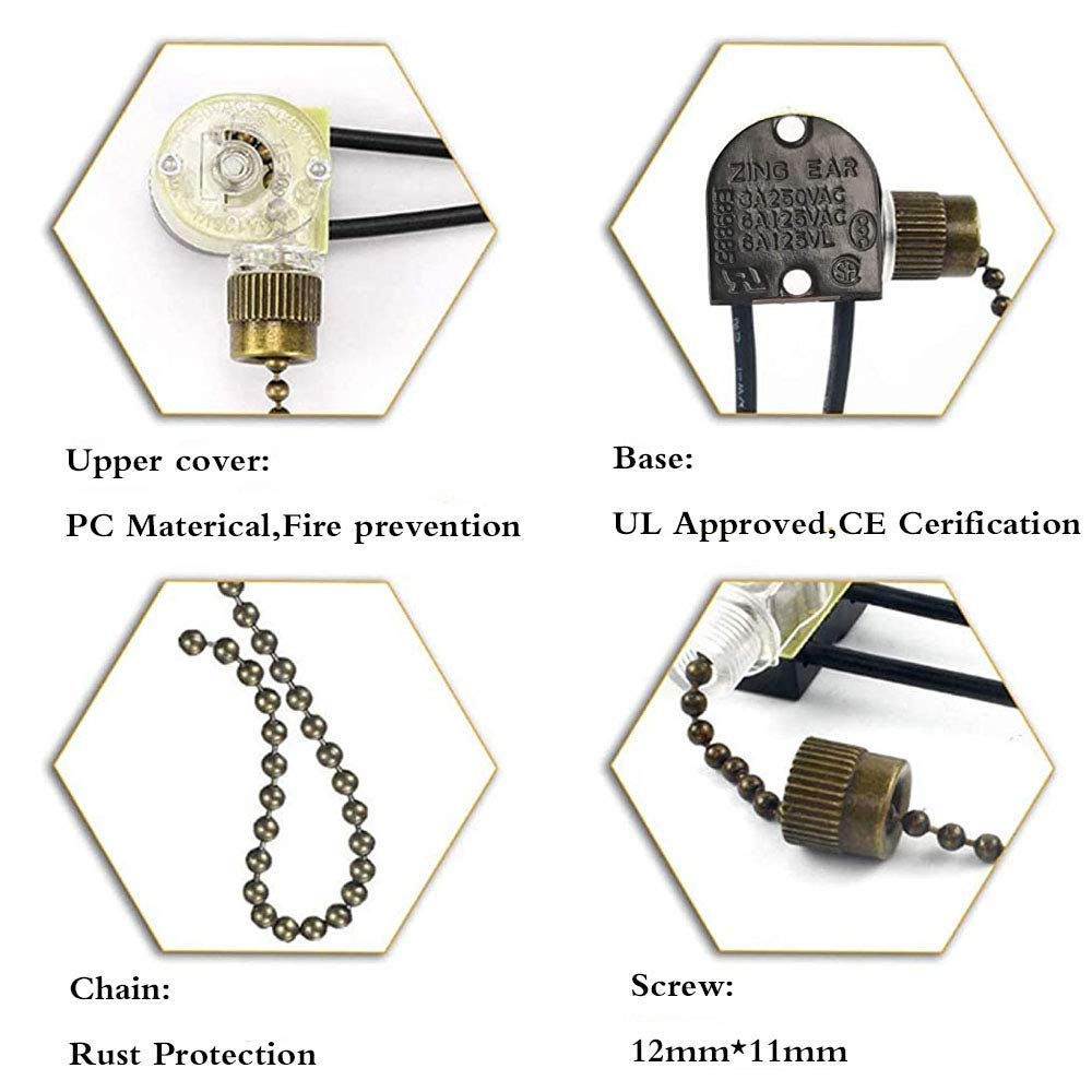 Ceiling Fan Switch Zing Ear ZE-109,Two-Wire On-Off Light Switch for Hunter Ceiling Fans Lamp and Wall Lights Replacement (Bronze Pull Chain) - Image 6