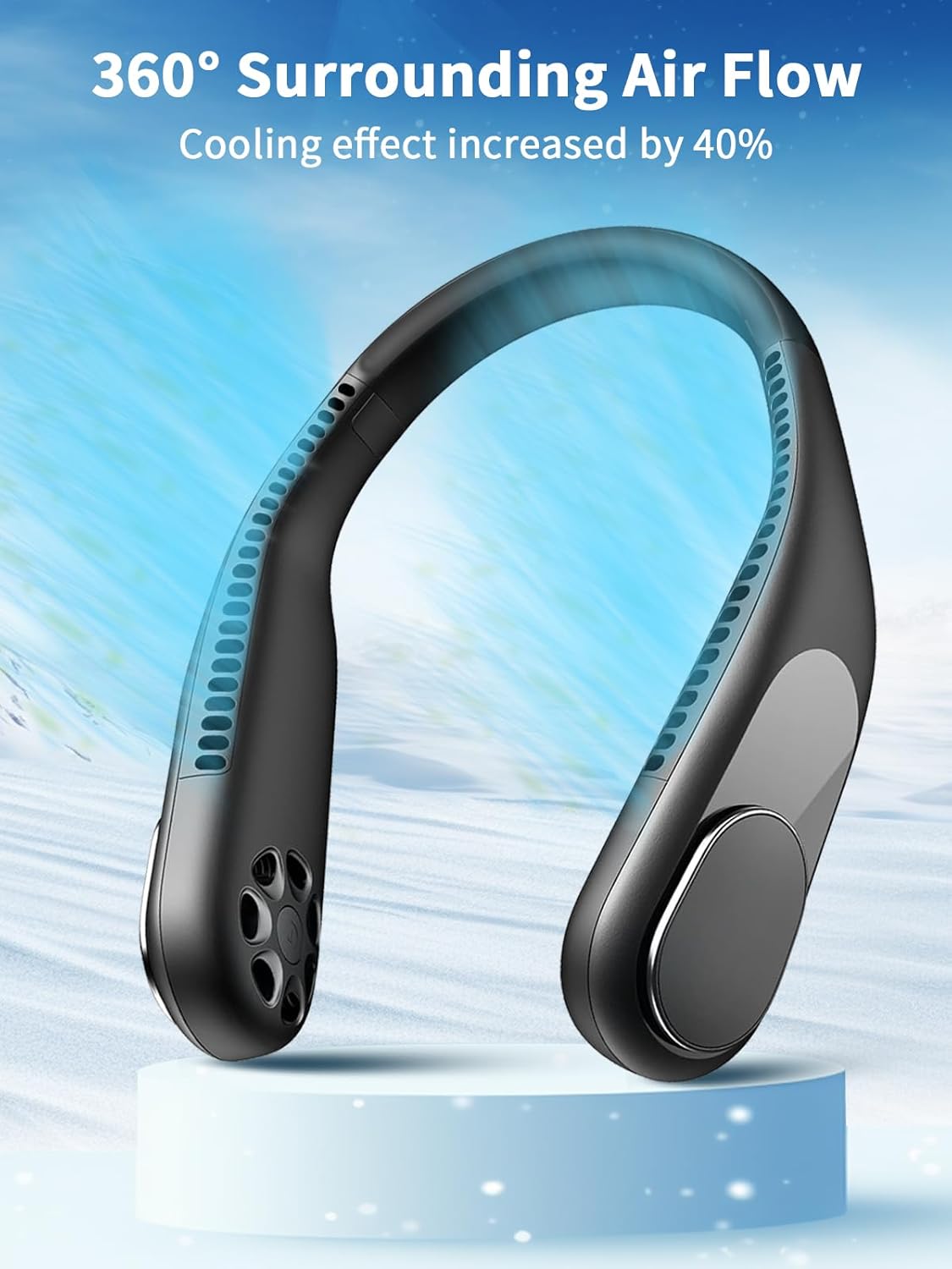 Personal Neck Fan, 6000mAh Neck Fans Portable Rechargable Battery Operated Wearable Bladeless Neck Fan-3 Speeds (Black) - Image 4
