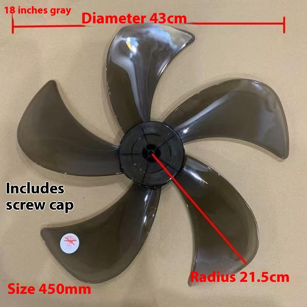 Replacement Fan Blade with 5 Plastic Leaves, Low Noise Design, Nut Cover Included – Compatible with Standing Pedestal Fans (grey,18 Inch) - Image 7
