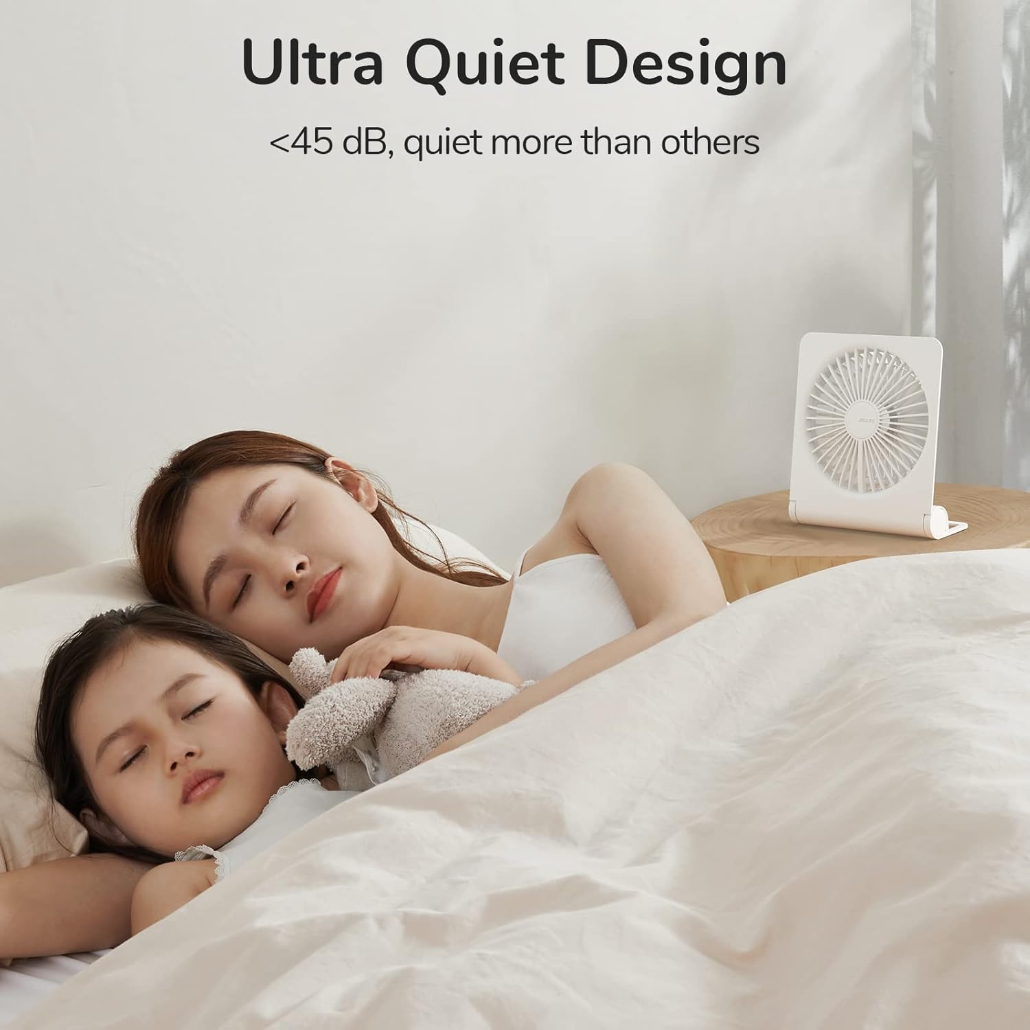 JISULIFE Small Desk Fan, Portable USB Rechargeable Fan, 160° Tilt Folding Personal Mini Fan with 4500mAh Battery, Strong Wind, Ultra Quiet, 4 Speed Modes for Office, Home, Camping - White - Image 4
