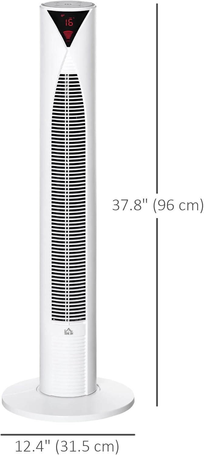 HOMCOM Freestanding Tower Fan Cooling for Home Bedroom with Oscillating, 4 Modes, 3 Speeds, 12h Timer, LED Sensor Panel, Remote Controller, White - Image 7