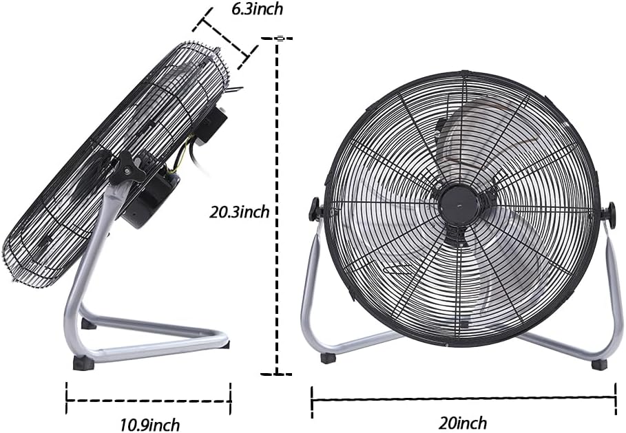 16 Inch High Velocity Metal Floor Drum Fan, 4500 CFM Heavy Duty Industrial Shop Fan, 3 Speed, 180 Degree Tilt, Wall Mounted & Floor Design Industrial Fan (16-Inch) - Image 4