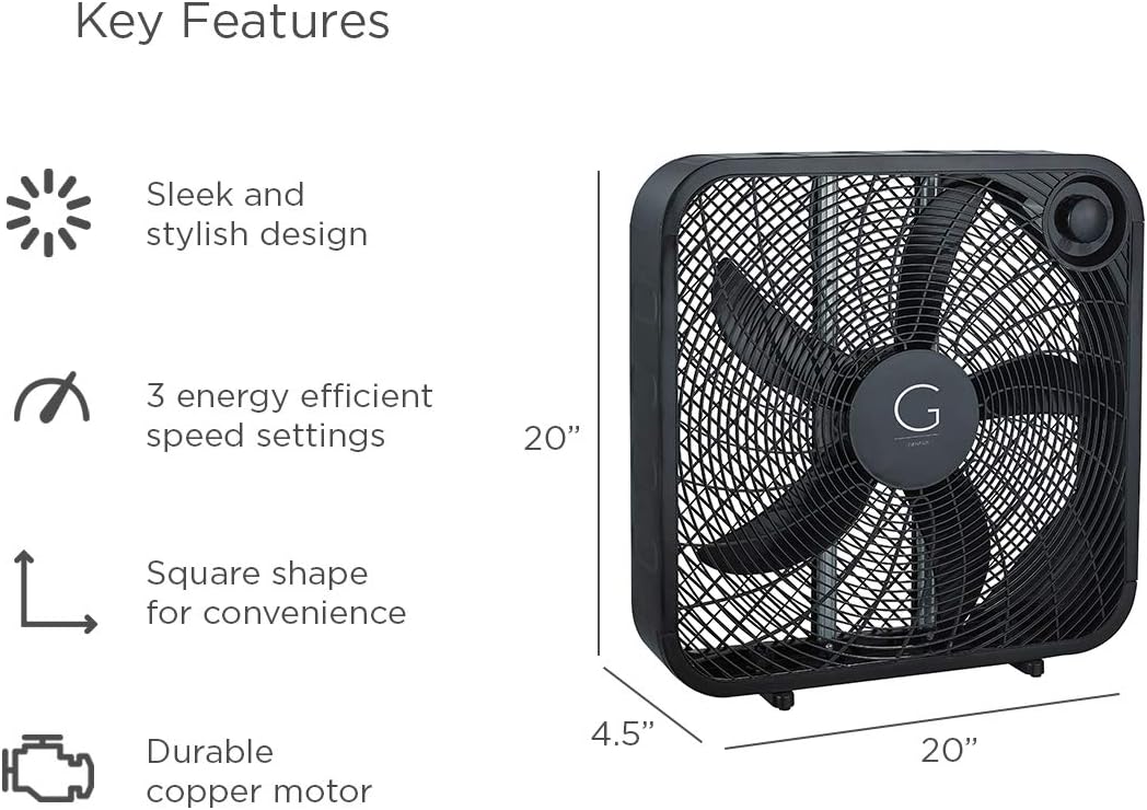 Genesis 20" Box Fan, 3 Settings, Max Cooling Technology, Carry Handle, Black (G20BOX-BLK) - Image 5