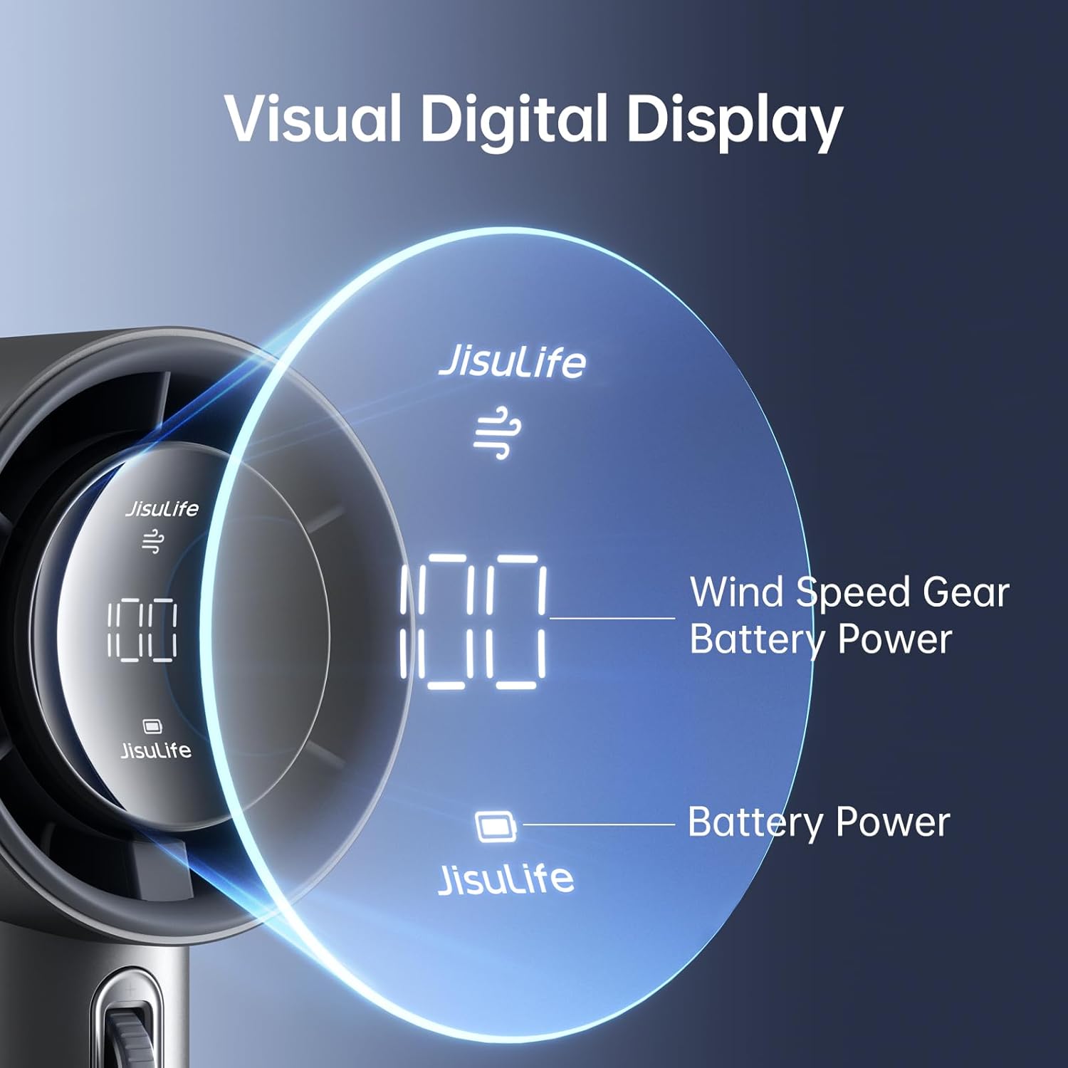 JISULIFE Portable Handheld Fan,Speed(1-100) Adjustable Turbo Mini Fan,5000mAh Battery Rechargeable Personal Fan with Metal Body,Digital Display,For Women Men Travel/Camping/Outdoor-Grey - Image 4