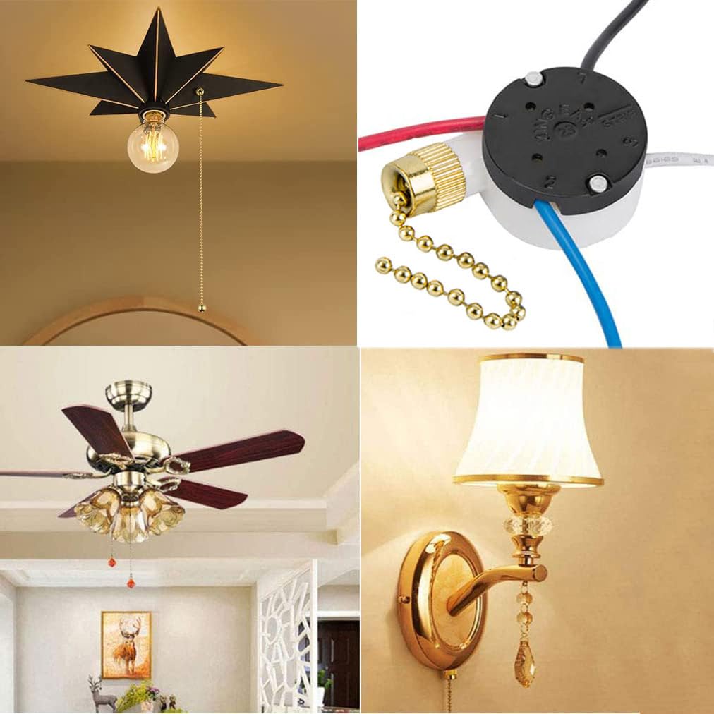 Ceiling Fan Switch Zing Ear ZE-208s E89885 3 Speed 4 Wire Pull Chain Switch Fan Light Switch Replacement Part with 4 Pre-Installed Wires(Brass Chain) - Image 5