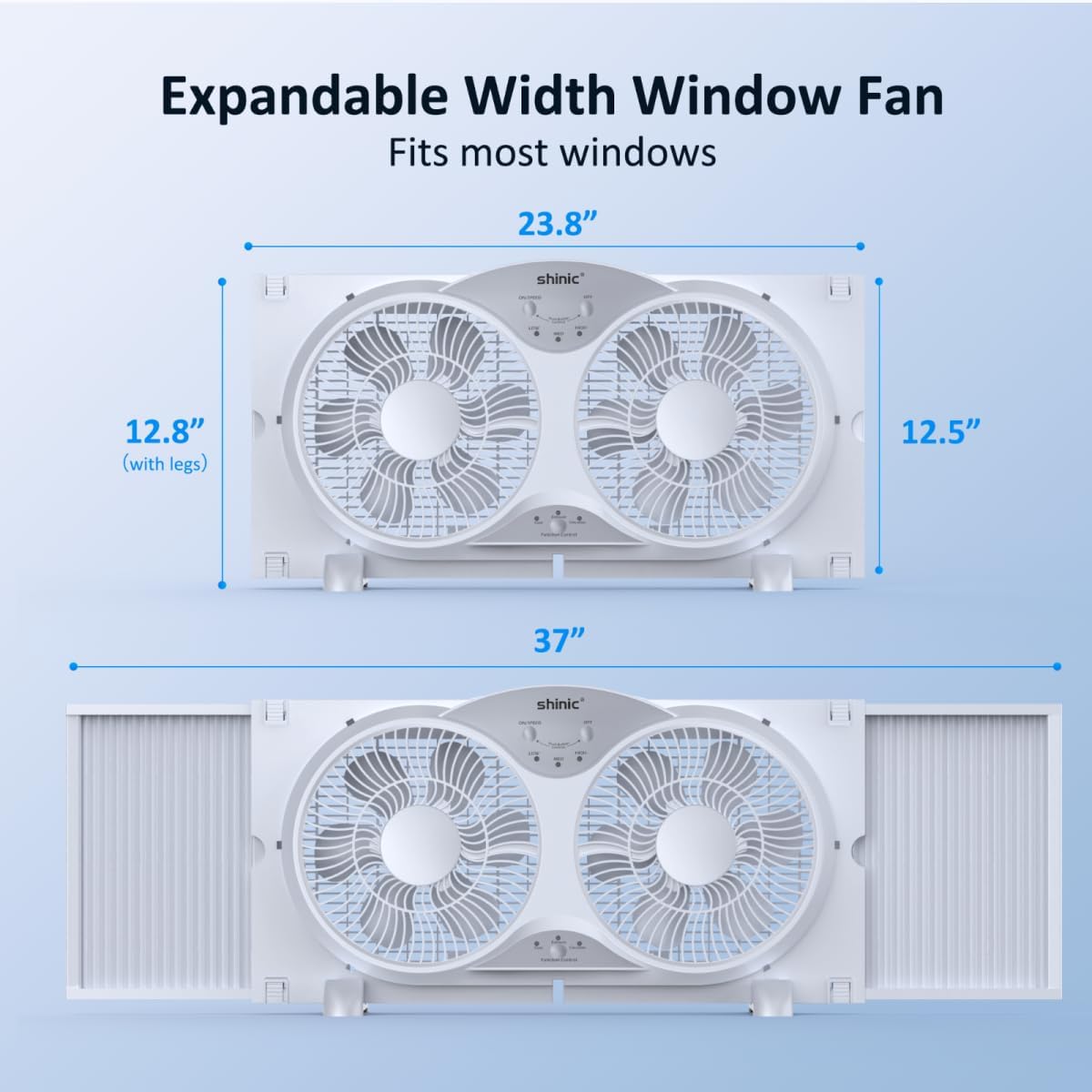 shinic Window Fan with Reversible Airflow Quiet, Twin 9" Blades, Full Remote Control, 3 Functions-3 Speeds, Bathroom Kitchen Window Exhaust Fan, Width Adjustable (From 23.5" to 37") ETL Certified - Image 3