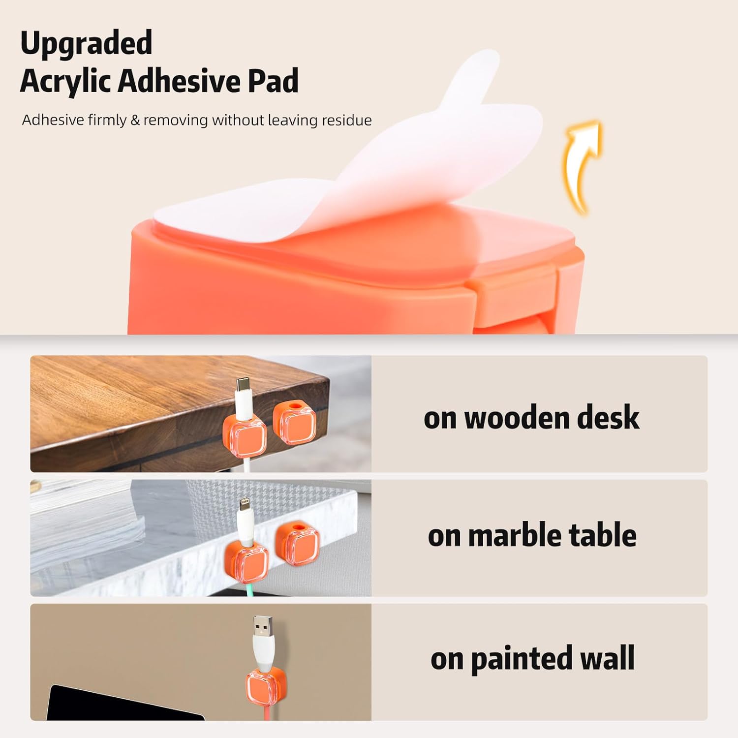 Magnetic Cable Clips Cord Organizer Holder, 6 Pack Adhesive Wire Holder Keeper Organizer USB Charging Cable Storage Holder for Home Office Phone Car Wall Desktop Nightstand Kitchen (Orange) - Image 4