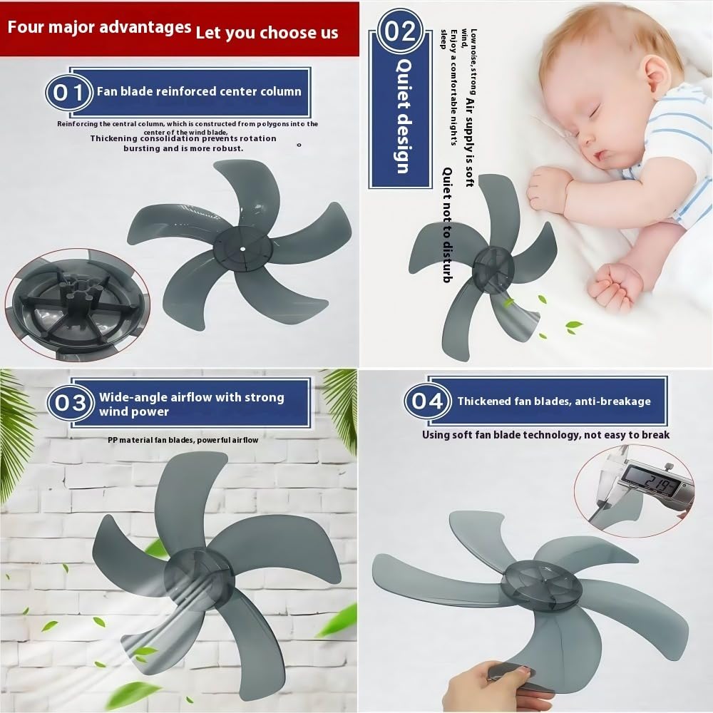 Replacement Fan Blade with 5 Plastic Leaves, Low Noise Design, Nut Cover Included – Compatible with Standing Pedestal Fans (grey,18 Inch) - Image 5