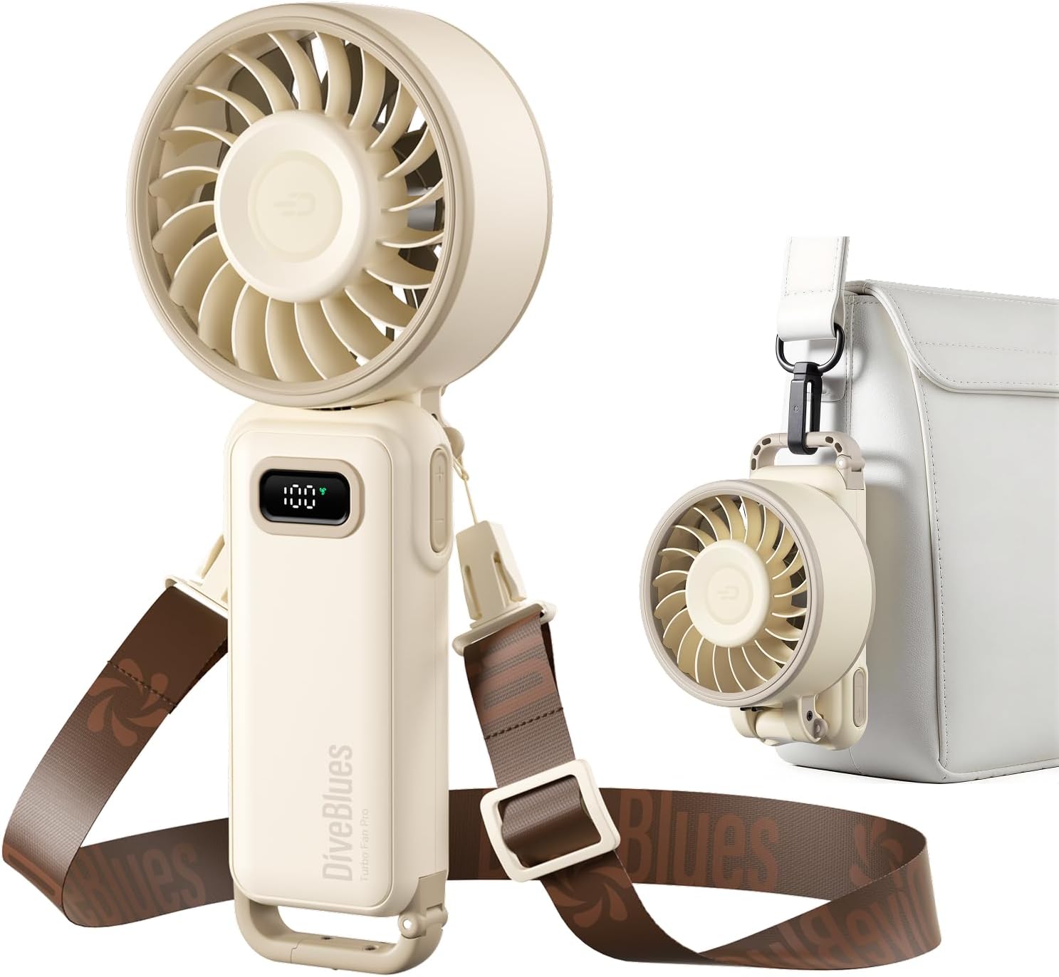 Diveblues Portable Hand Fan - Mini USB Rechargeable Handheld Fan Up to 12 Hours Cooling, 1-100 Speed Personal Fan with Turbo Airflow, 180° Foldable Desk Fan for Office & Bedroom & Travel & Commuting