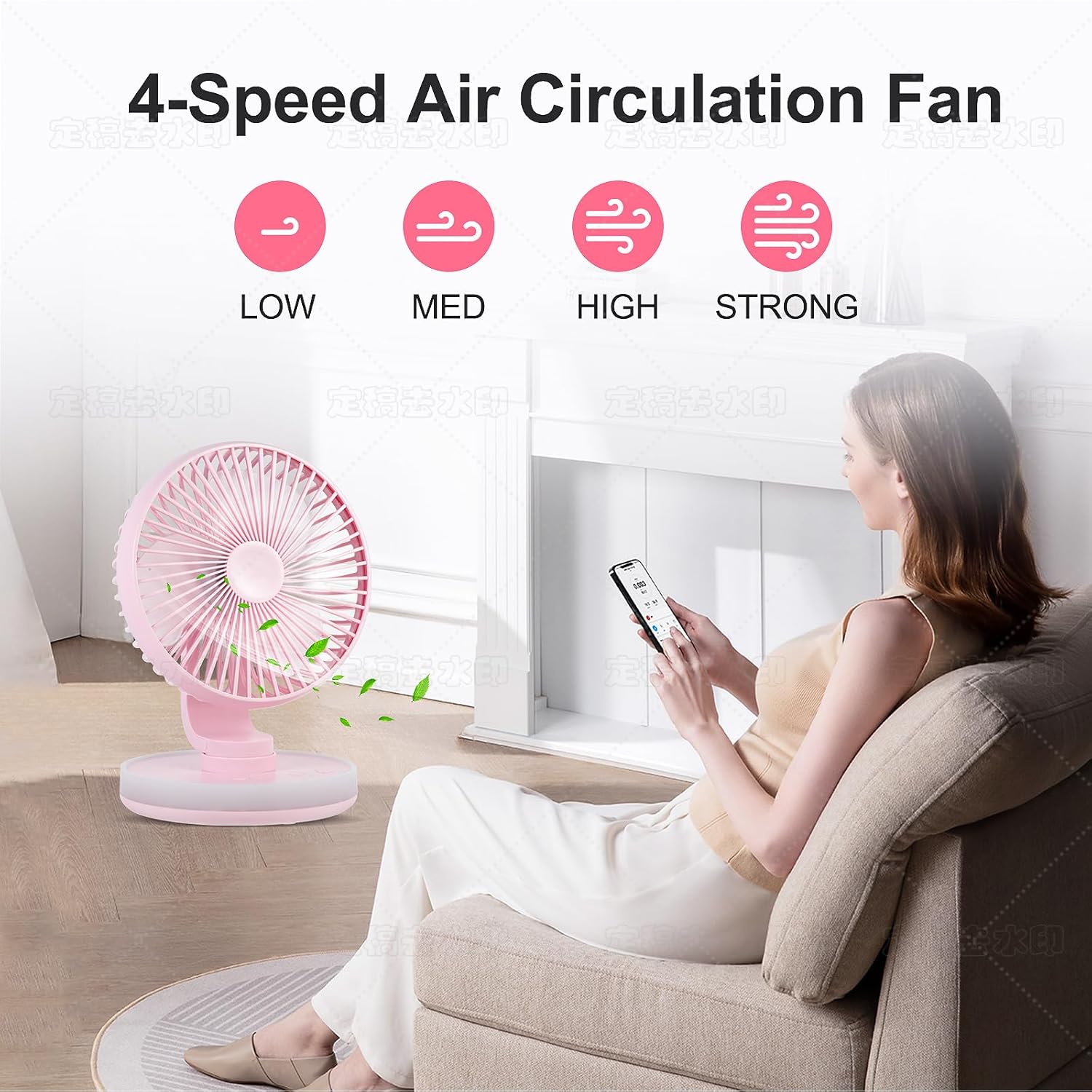 Small Desk Fan With Night Light, Auto Oscillating Table Fan With 3000mAh Rechargeable Battery, USB Personal Fan With 4 Speeds Wind, Adjustable Desktop Fan For Home, Office Bedroom, Camping (pink) - Image 3